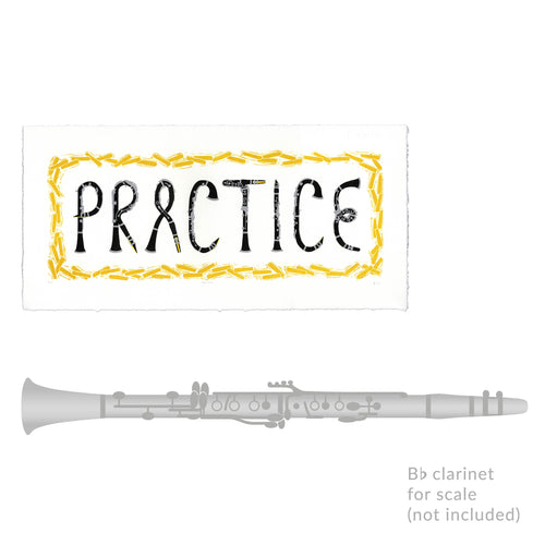 Reminder Clarinet Linocut art print size comparison