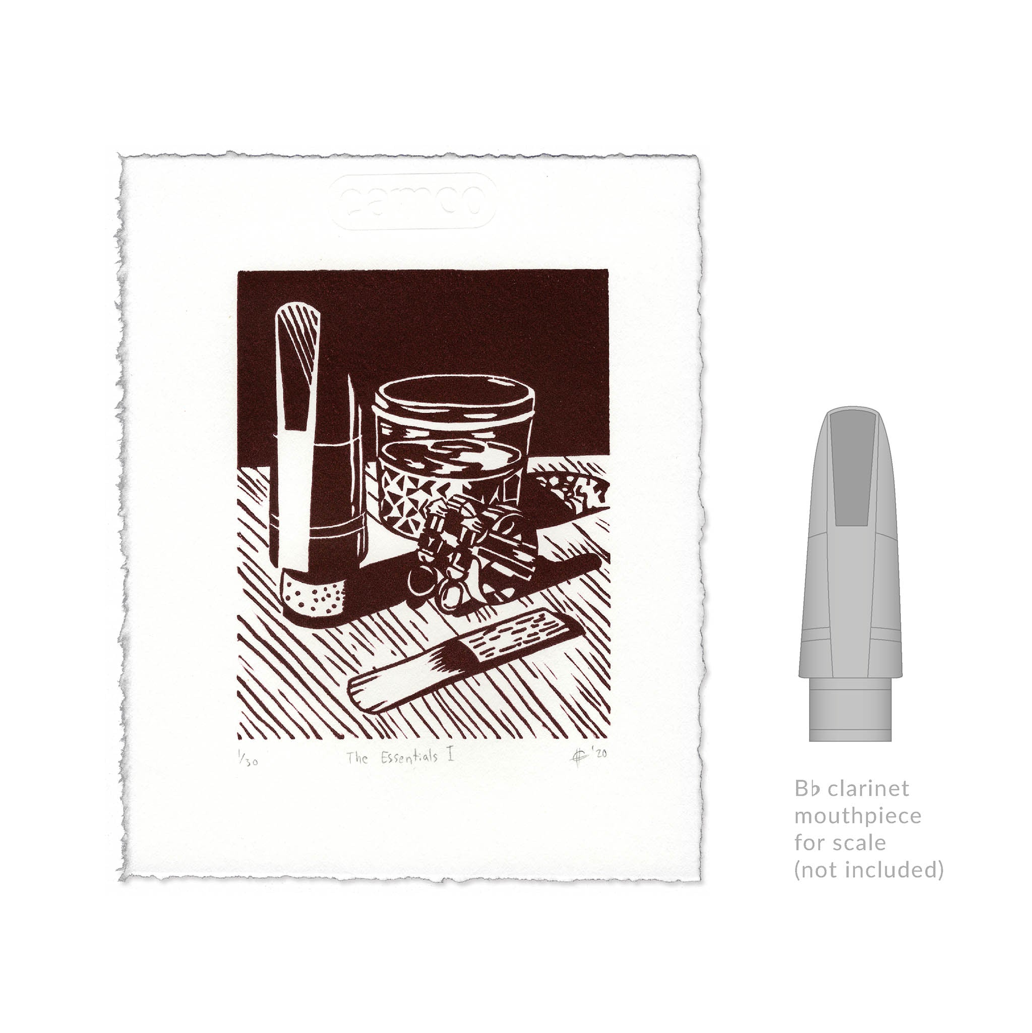 The Essentials I Clarinet Linocut Art Print size comparison