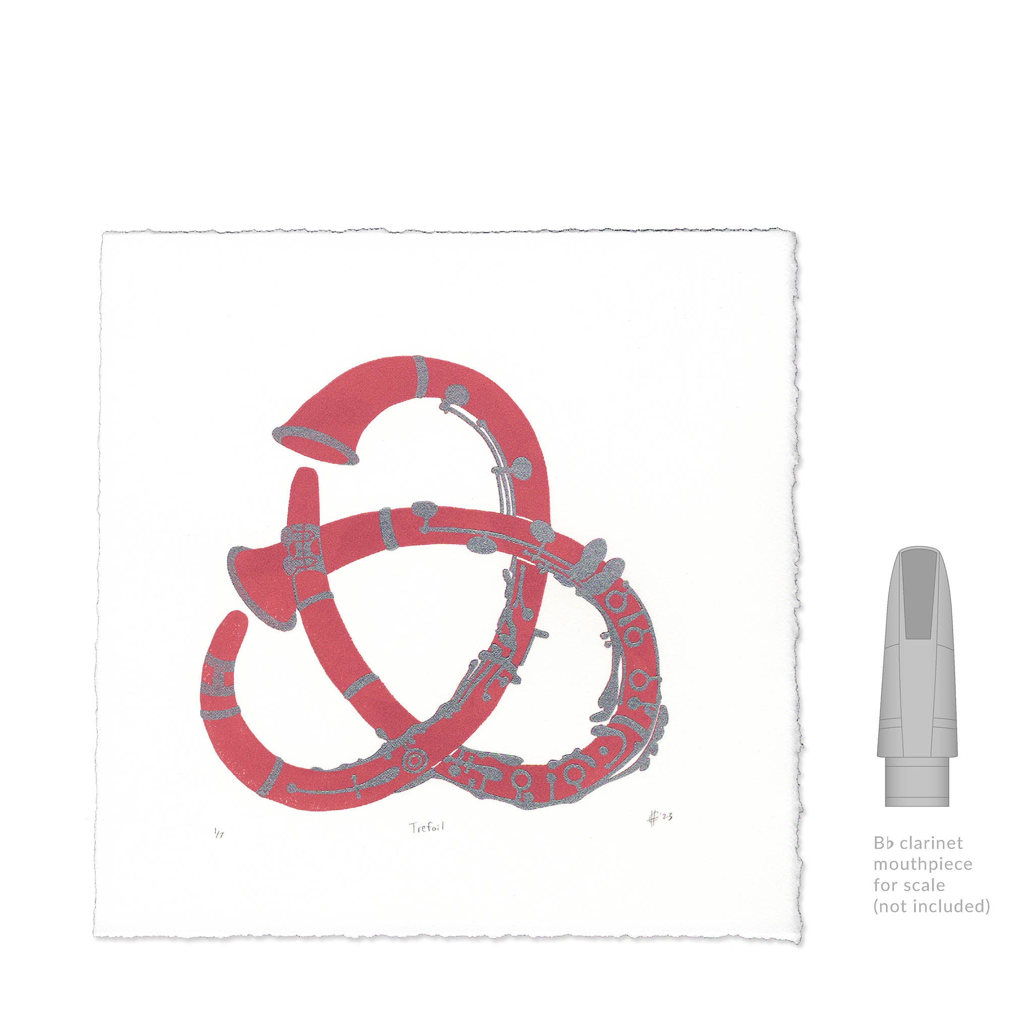 Trefoil Clarinet Knot Linocut Art Print size comparison