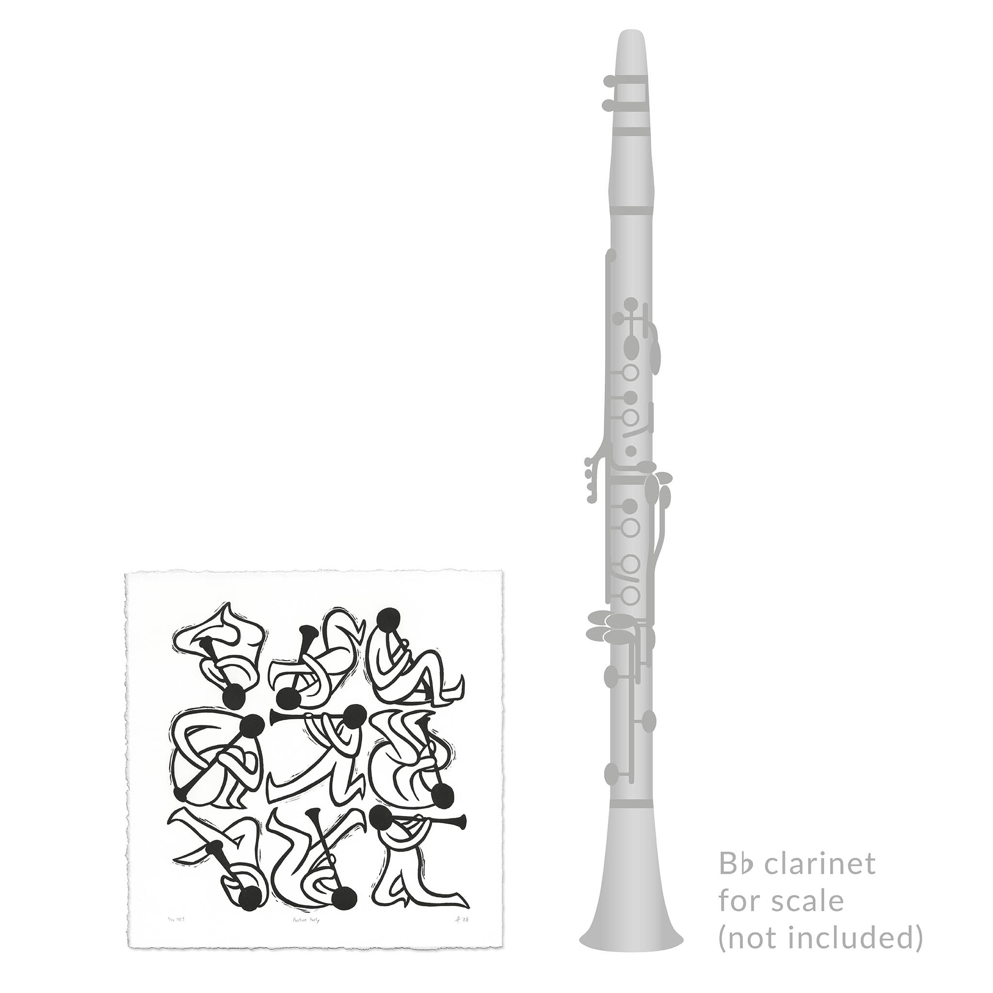 Posture Party Clarinet Linocut Art Print size comparison