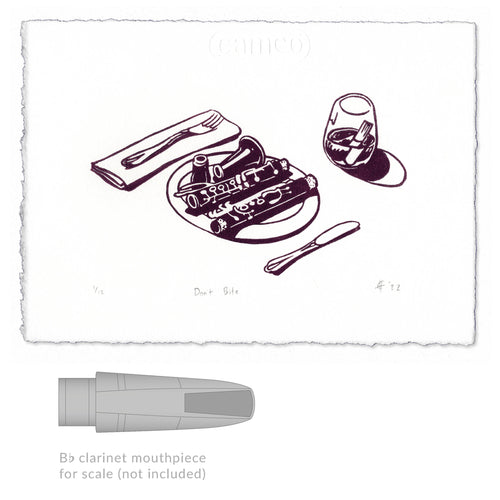 Don't Bite Clarinet Linocut Art Print size comparison
