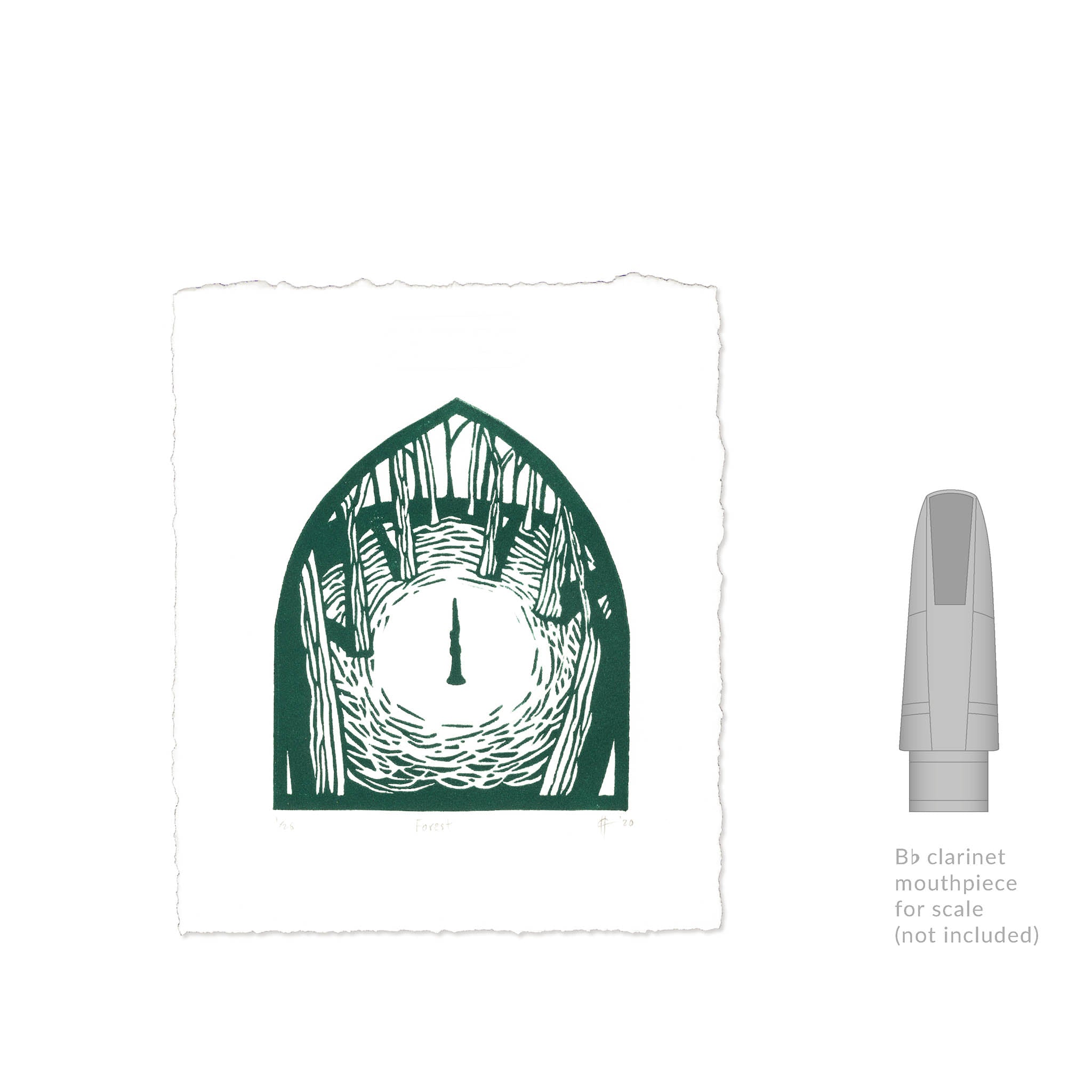 Forest Clarinet Linocut Art Print size comparison