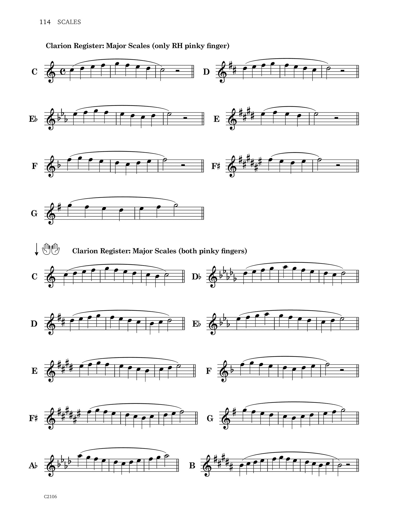 Druhan One Handed Clarinetist’s Workbook page 114 right hand scales