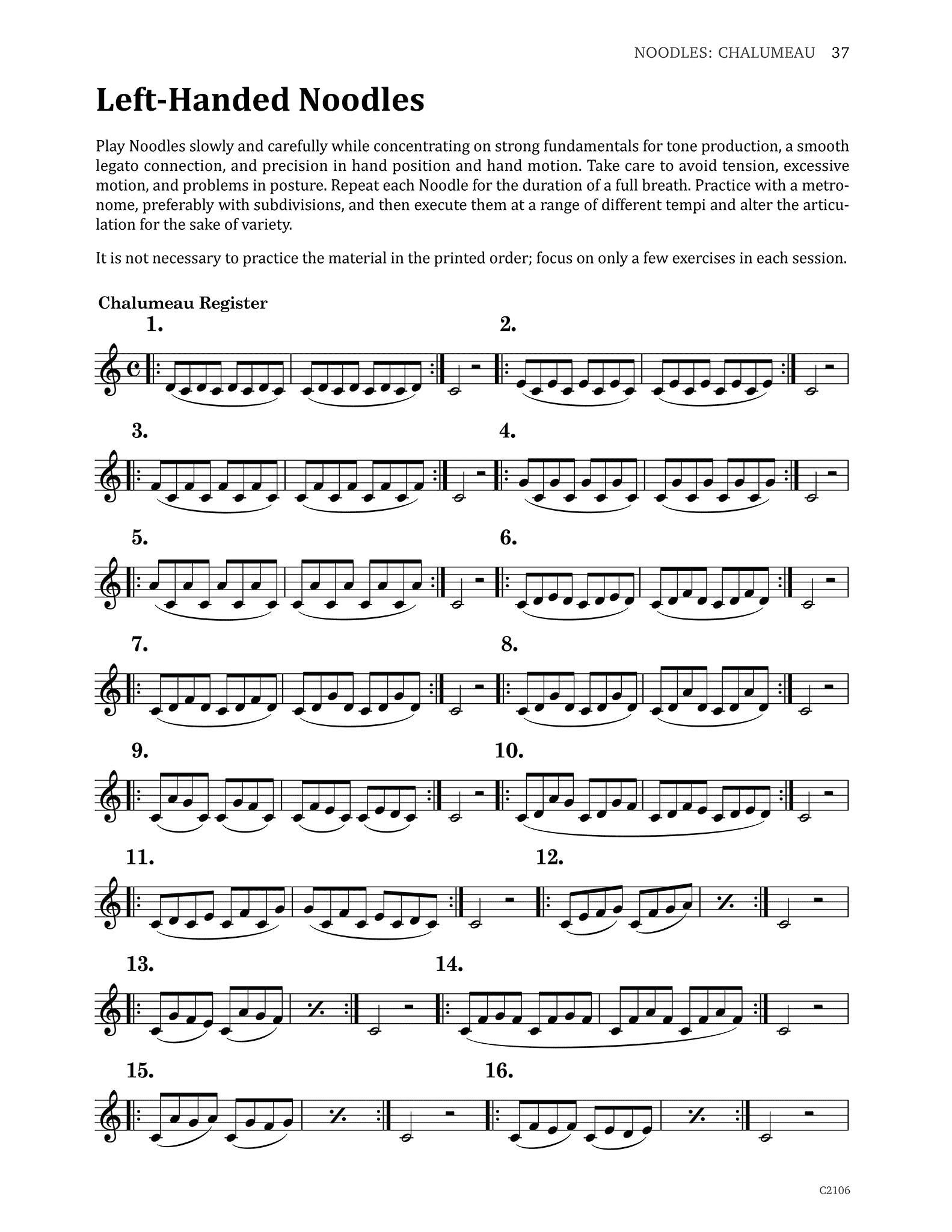 Druhan One Handed Clarinetist’s Workbook page 37 left hand noodles