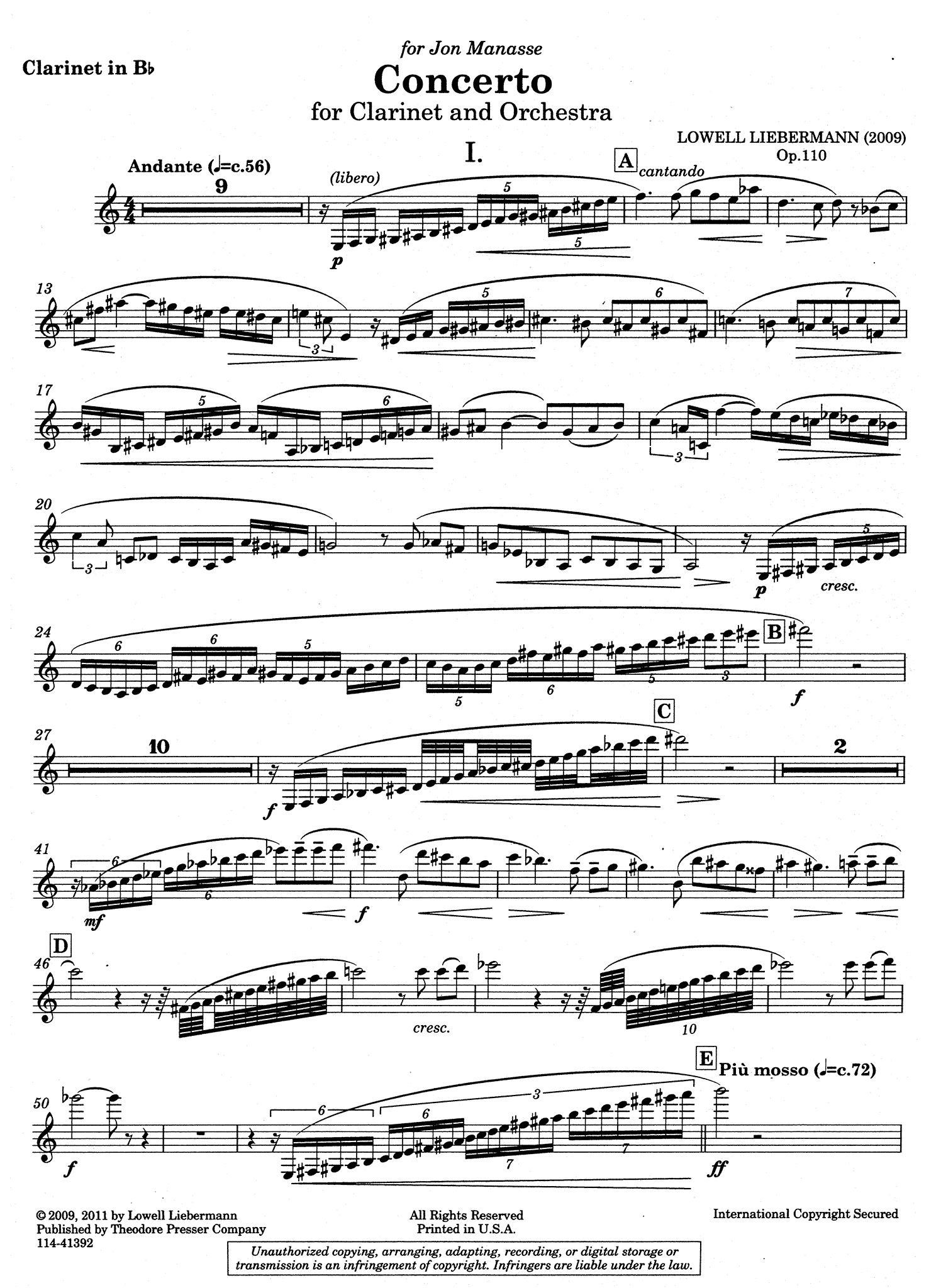 Clarinet Concerto, Op. 110 Clarinet part