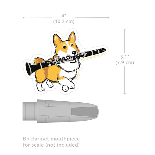 Corgi holding clarinet Sticker size