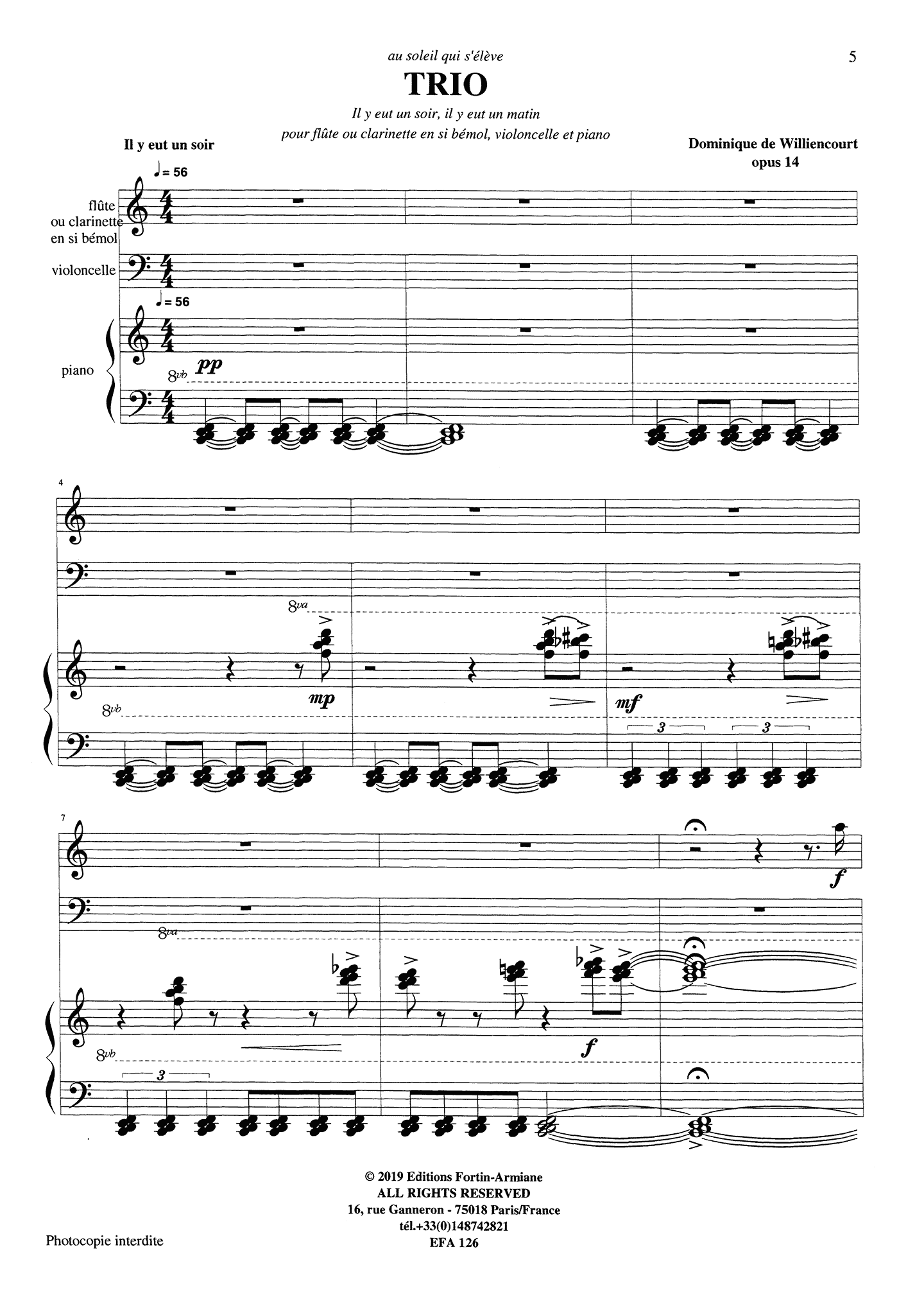 Dominique de Williencourt Trio, Op. 14 clarinet cello piano - Movement 1