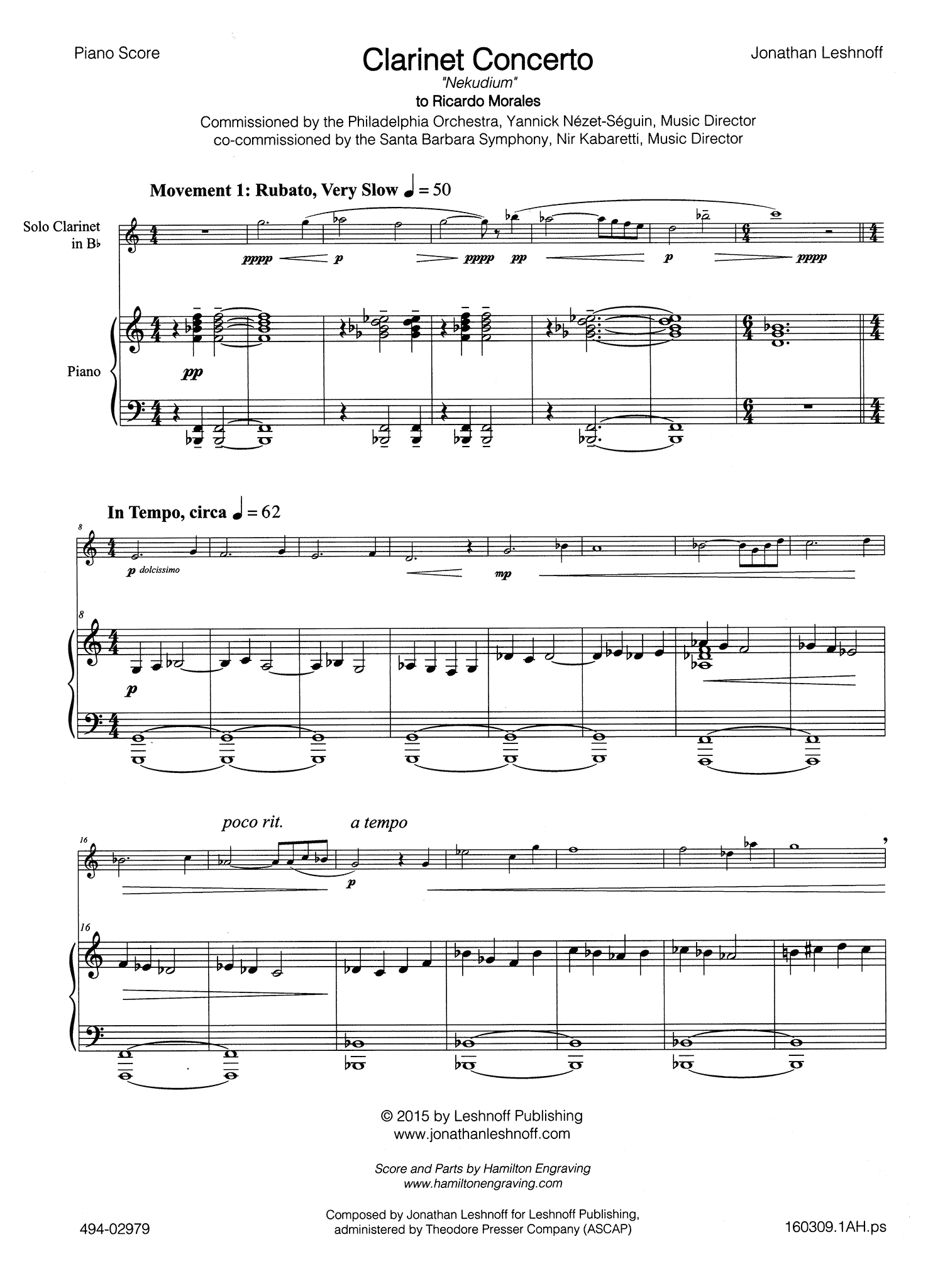 Leshnoff Clarinet Concerto Nekudim - Movement 1