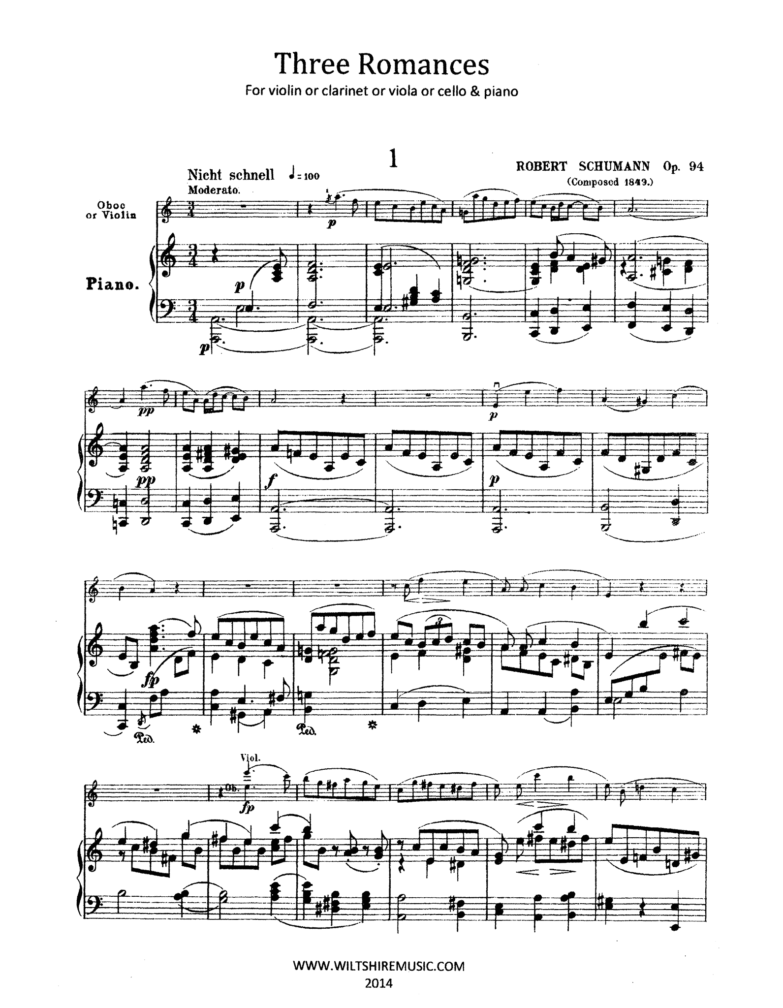 Schumann 3 Romances, Op. 94 - Movement 1
