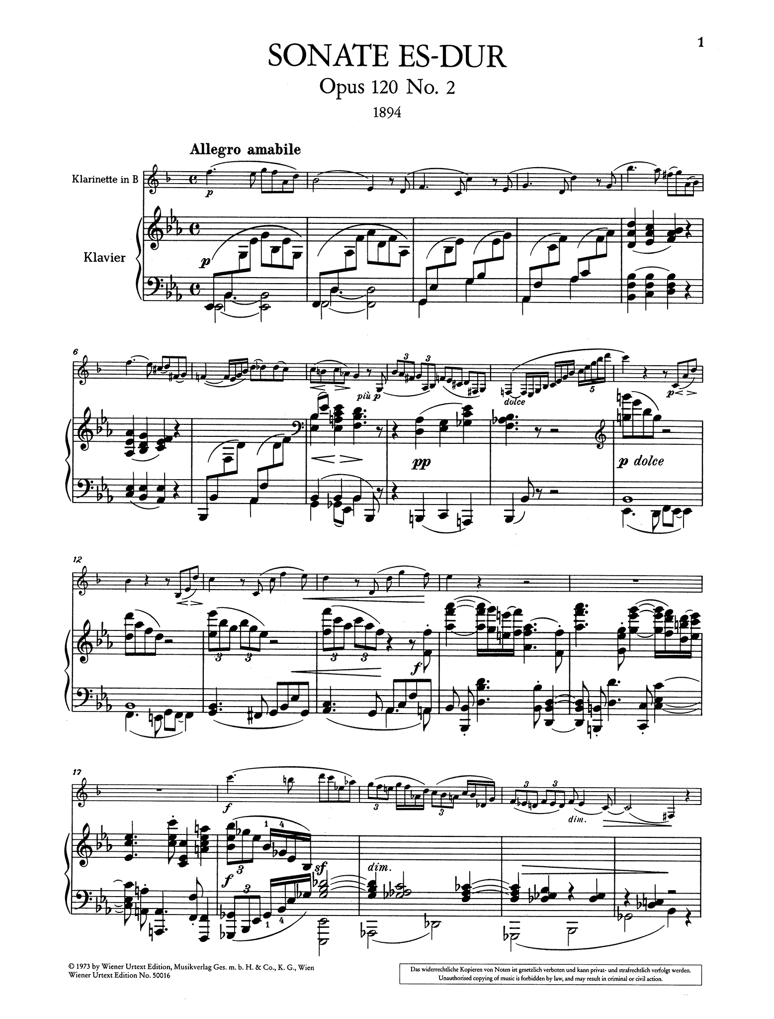 Sonata in E-flat Major, Op. 120 No. 2 - Movement 1