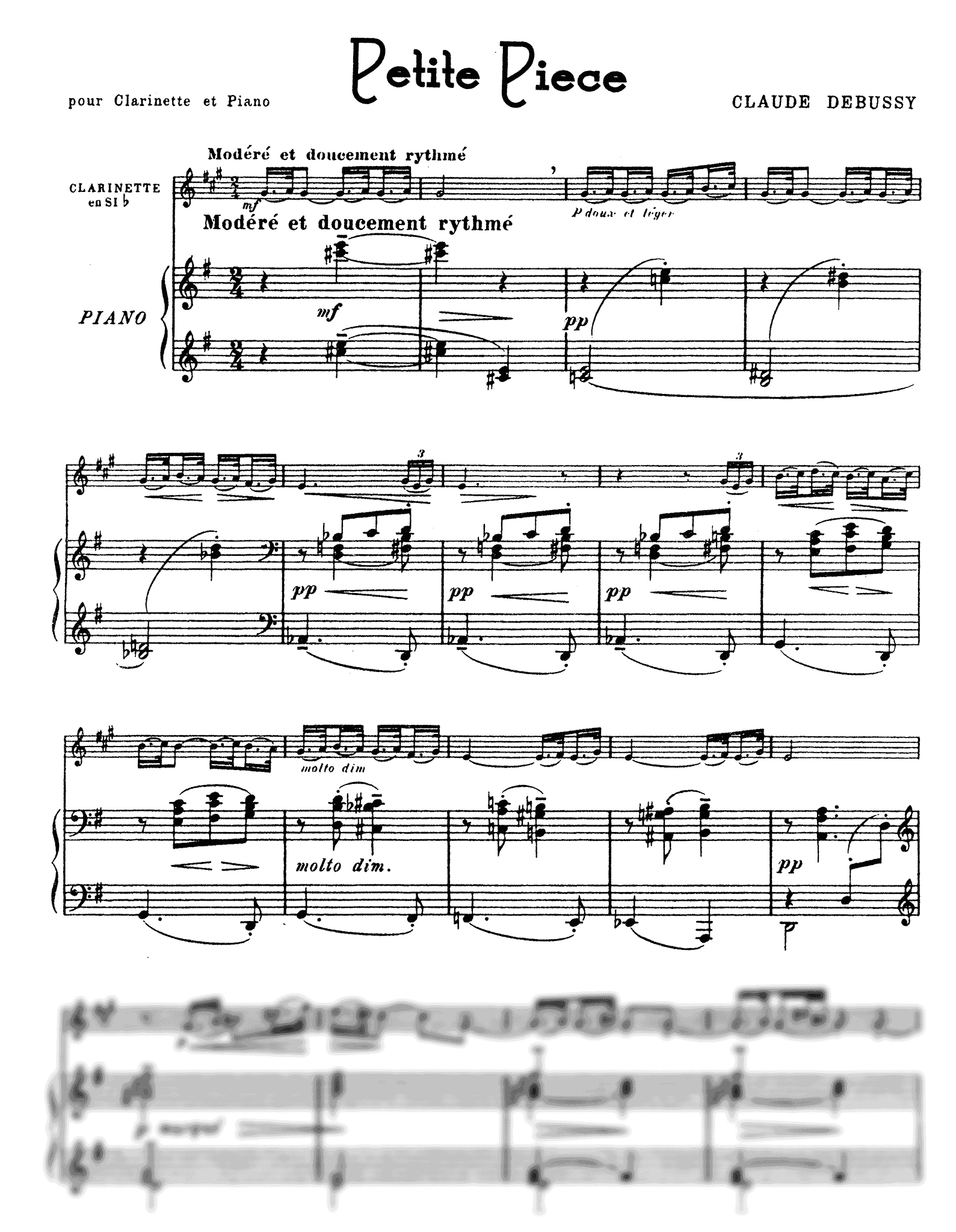 Debussy Petite pièce Score