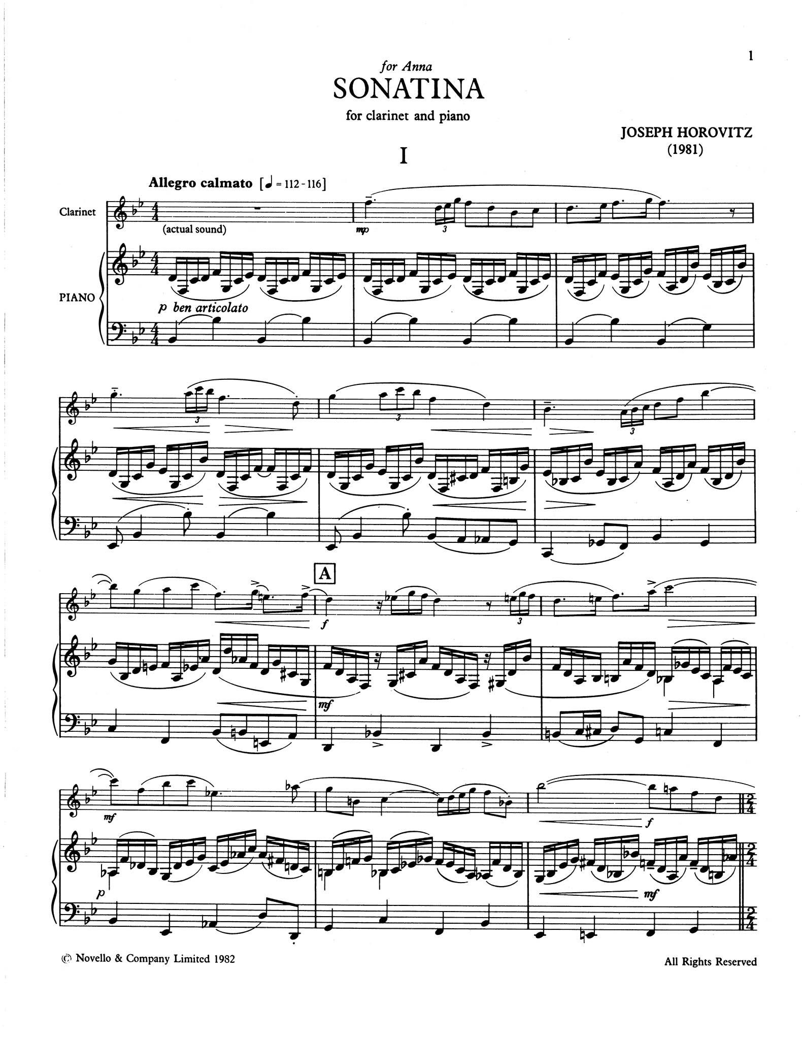 Sonatina for Clarinet & Piano - Movement 1