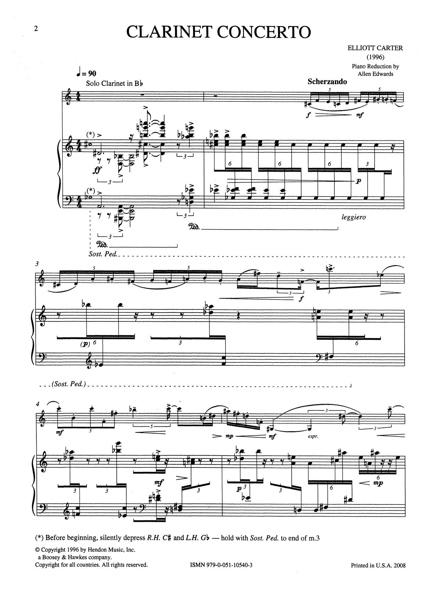 Carter Clarinet Concerto Piano Score