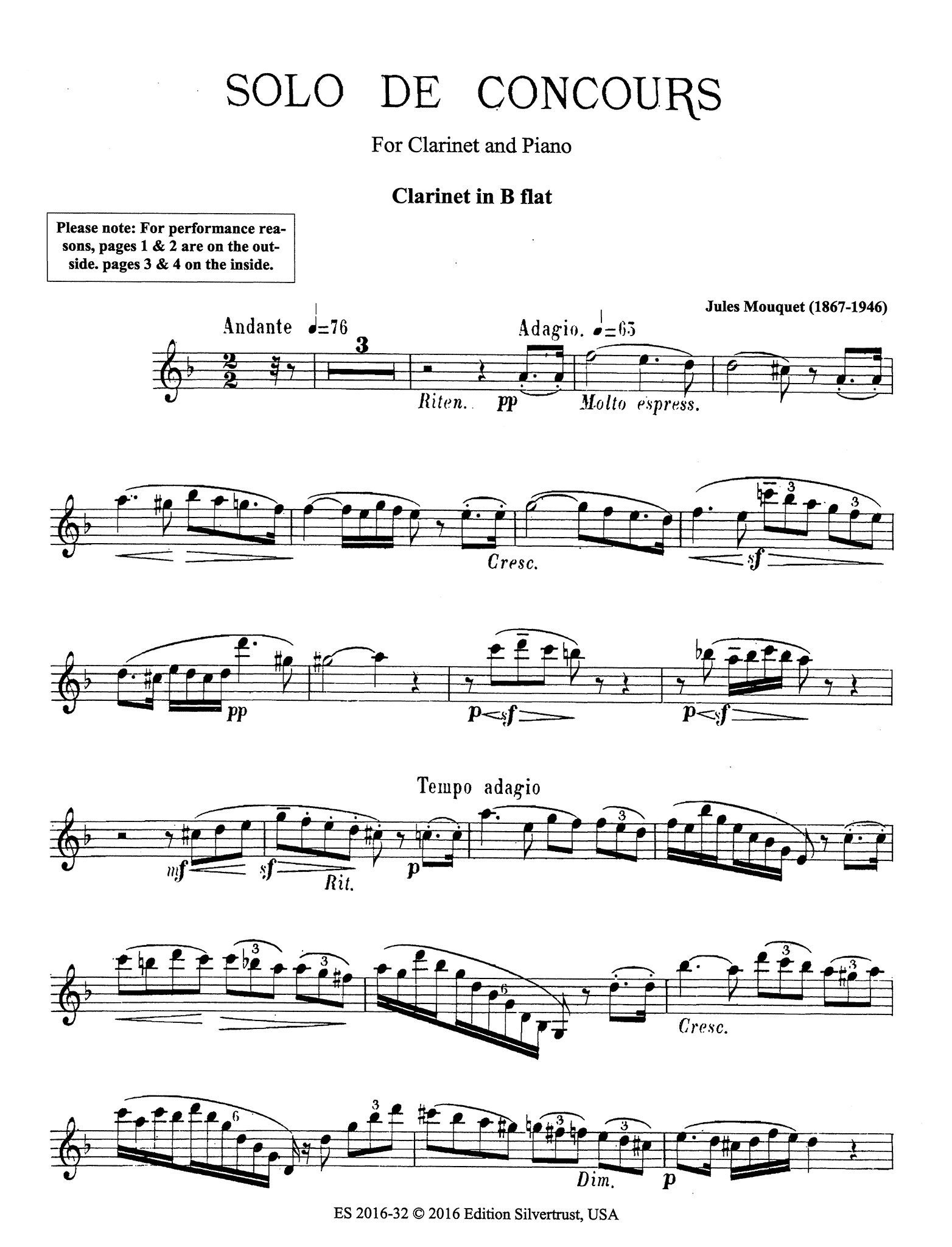 Mouquet Solo de Concours Clarinet part
