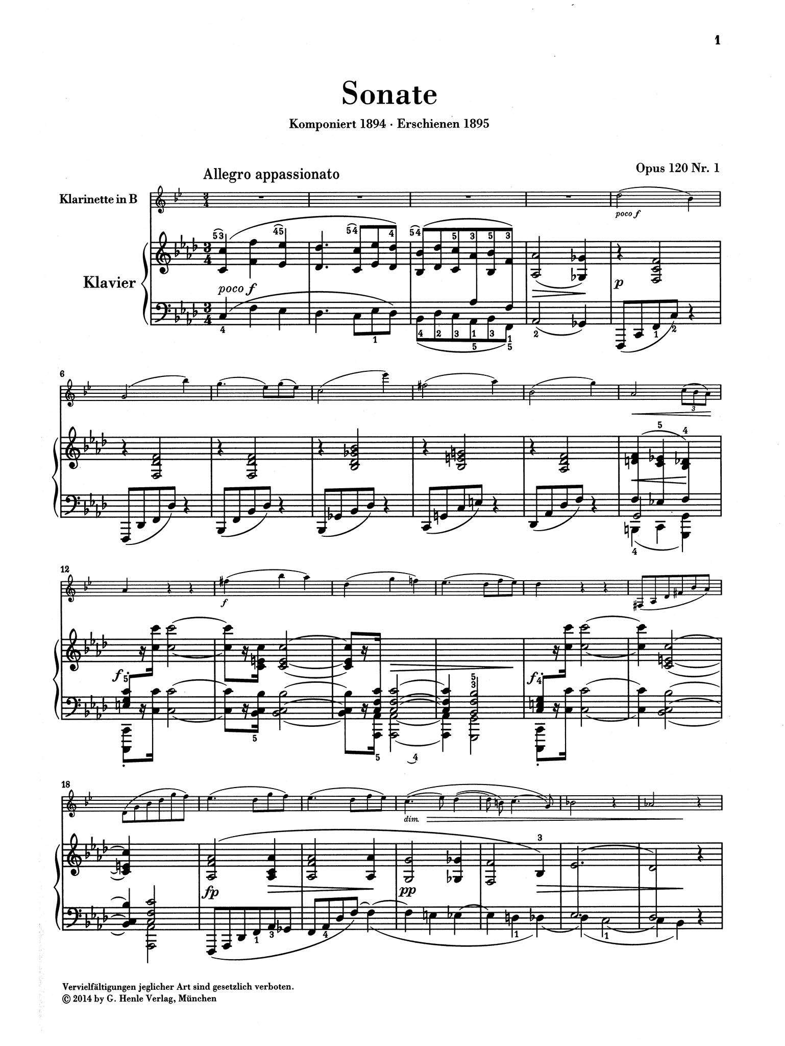 Sonata in F Minor, Op. 120 No. 1 Score