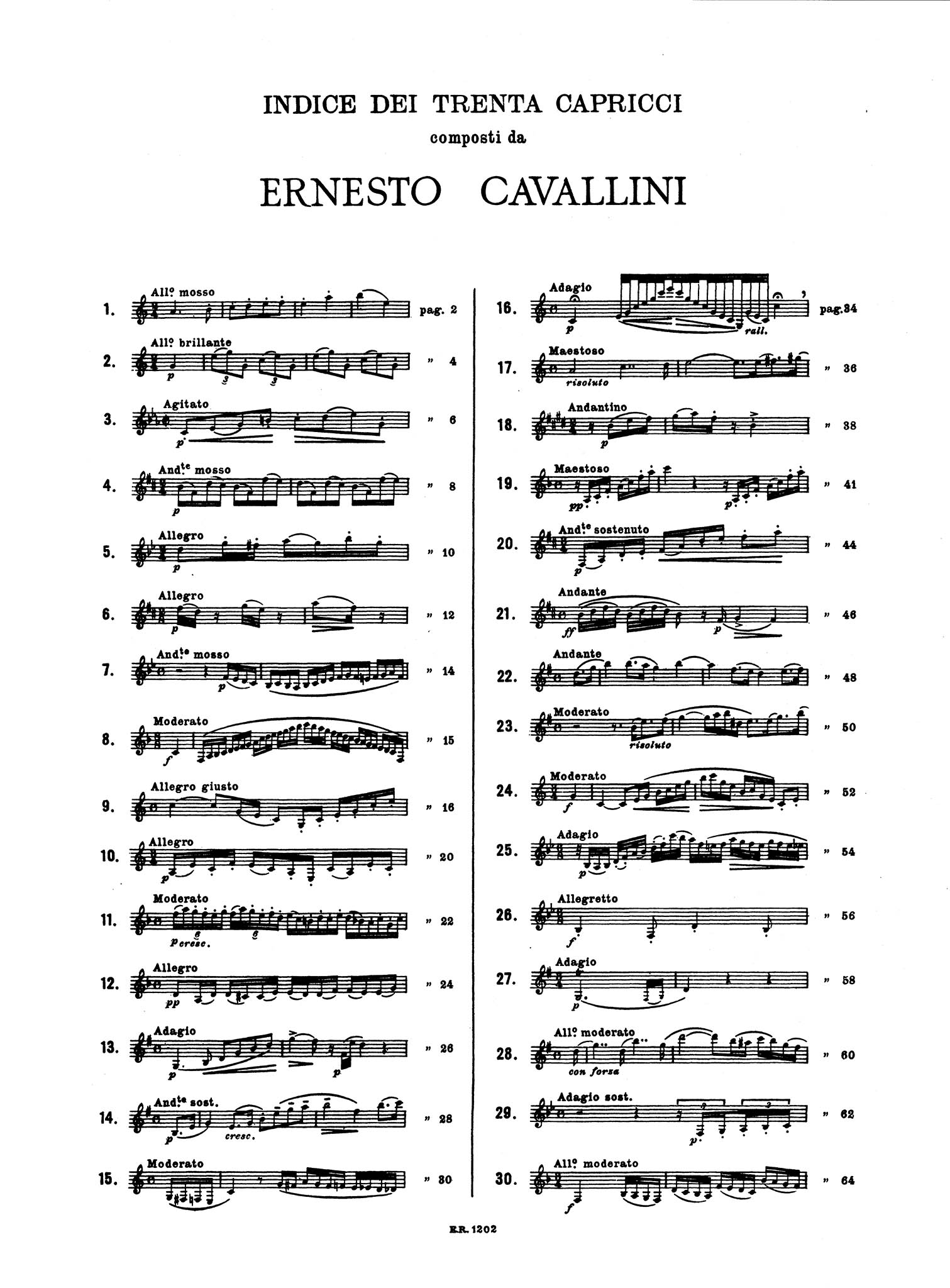 30 Caprices for Clarinet Thematic index