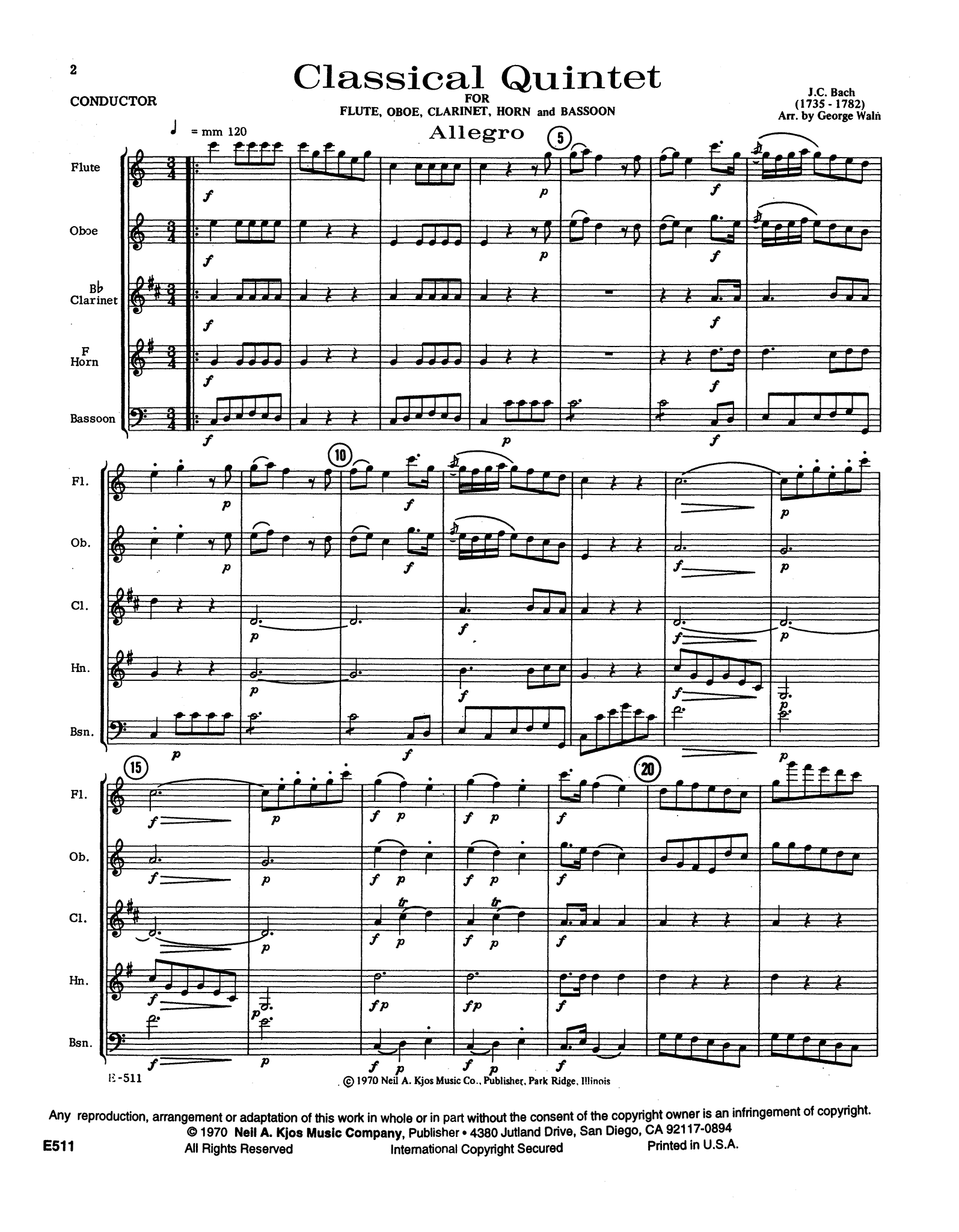 J. C. Bach Military Quintet No. 3 W. B81 wind quintet arrangement - Movement 1