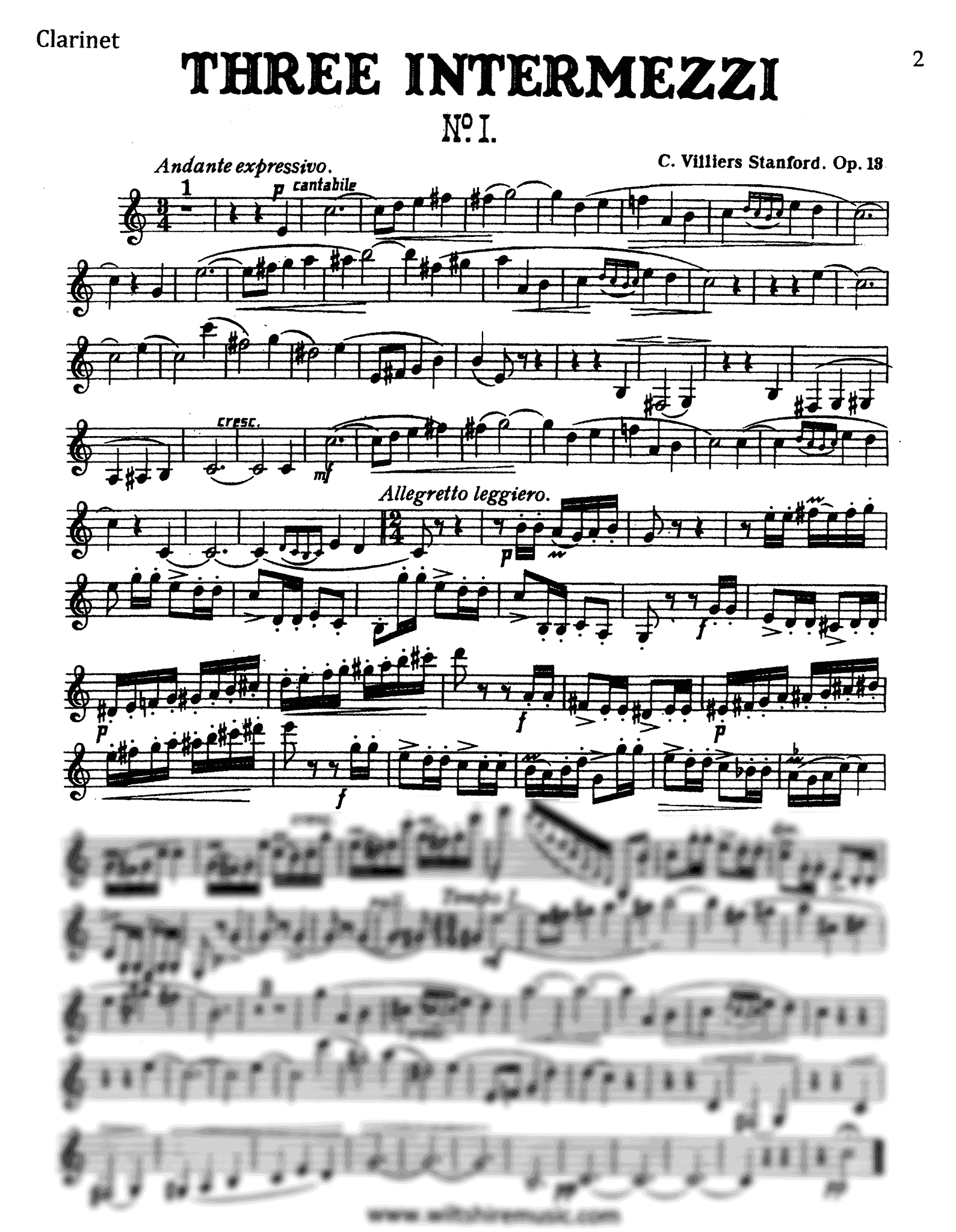 Stanford Three Intermezzi, Op. 13 clarinet and piano solo part
