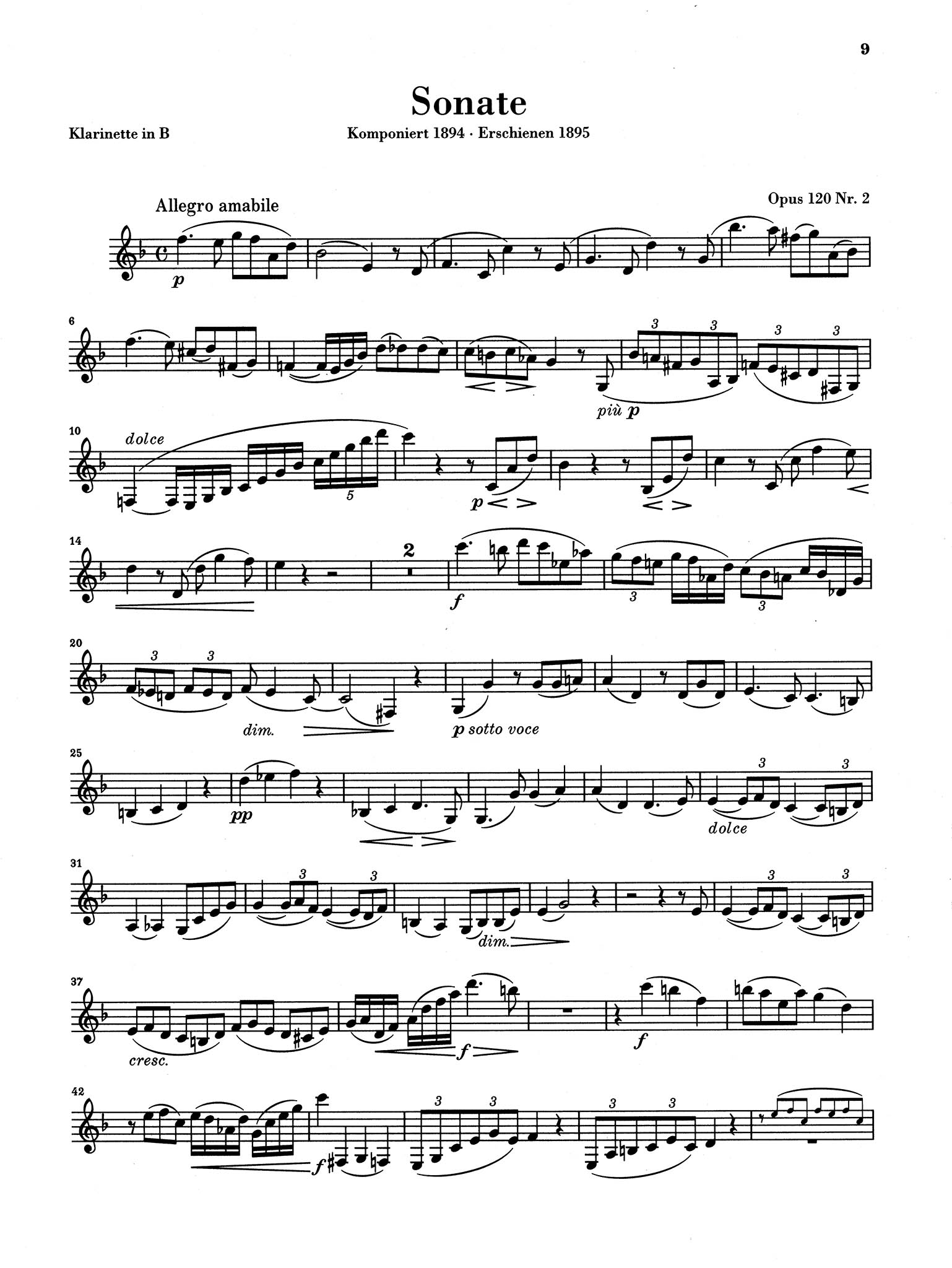 Sonata in E-flat Major, Op. 120 No. 2 Clarinet part