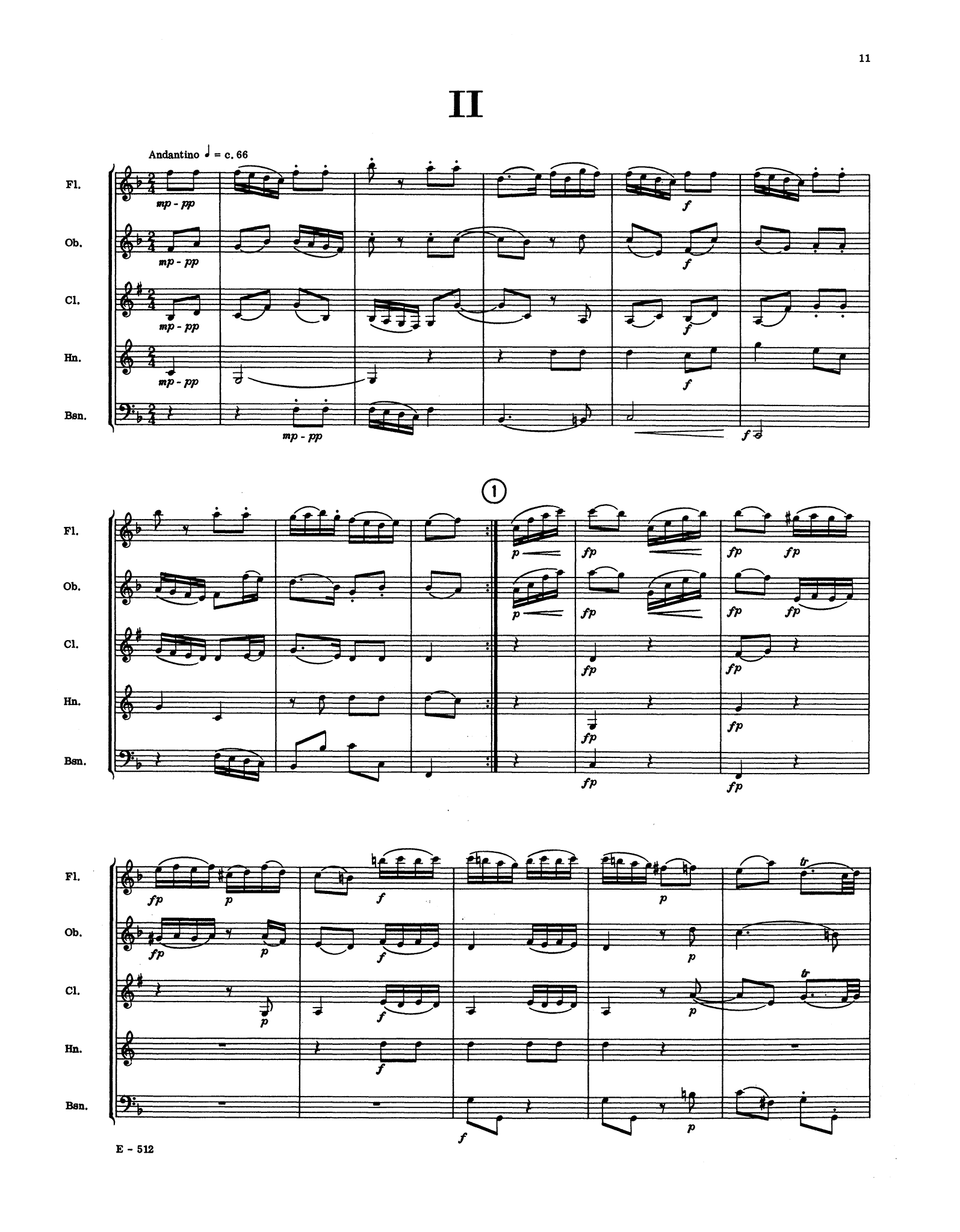 Mozart Divertimento No. 14, K. 270 wind quintet arrangement - Movement 2