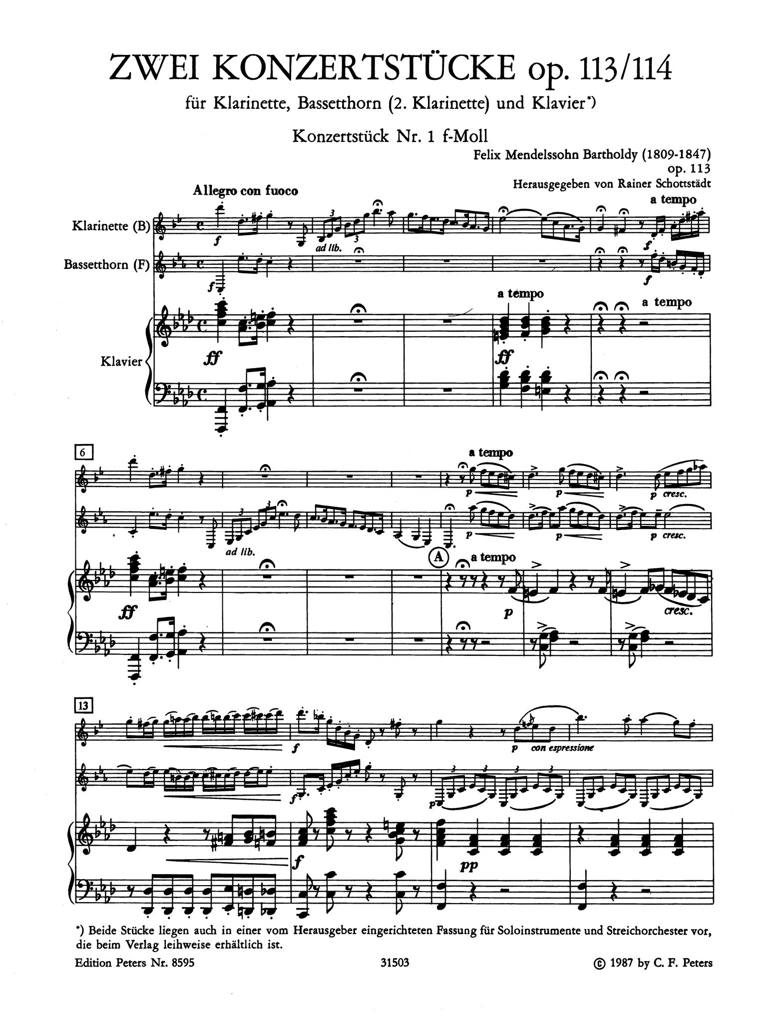 Concert Piece No. 1, Op. 113 Score