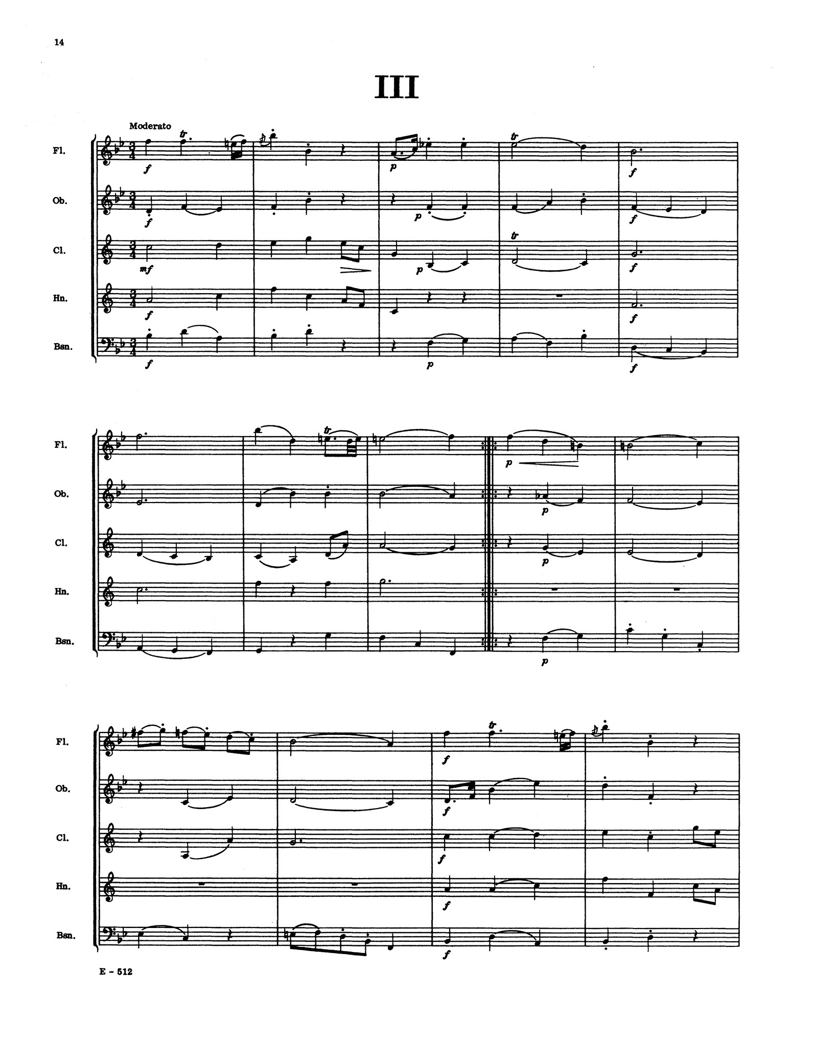 Mozart Divertimento No. 14, K. 270 wind quintet arrangement - Movement 3