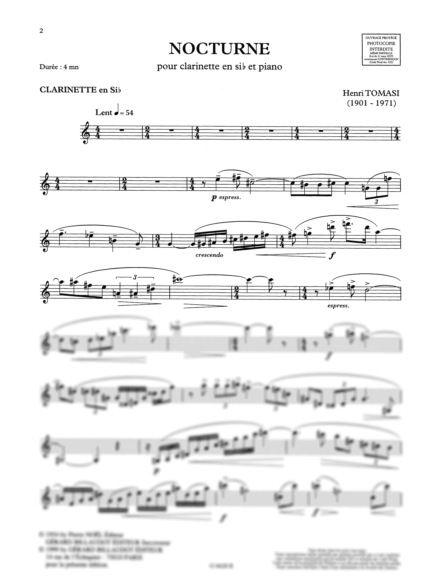 Tomasi Nocturne Clarinet part