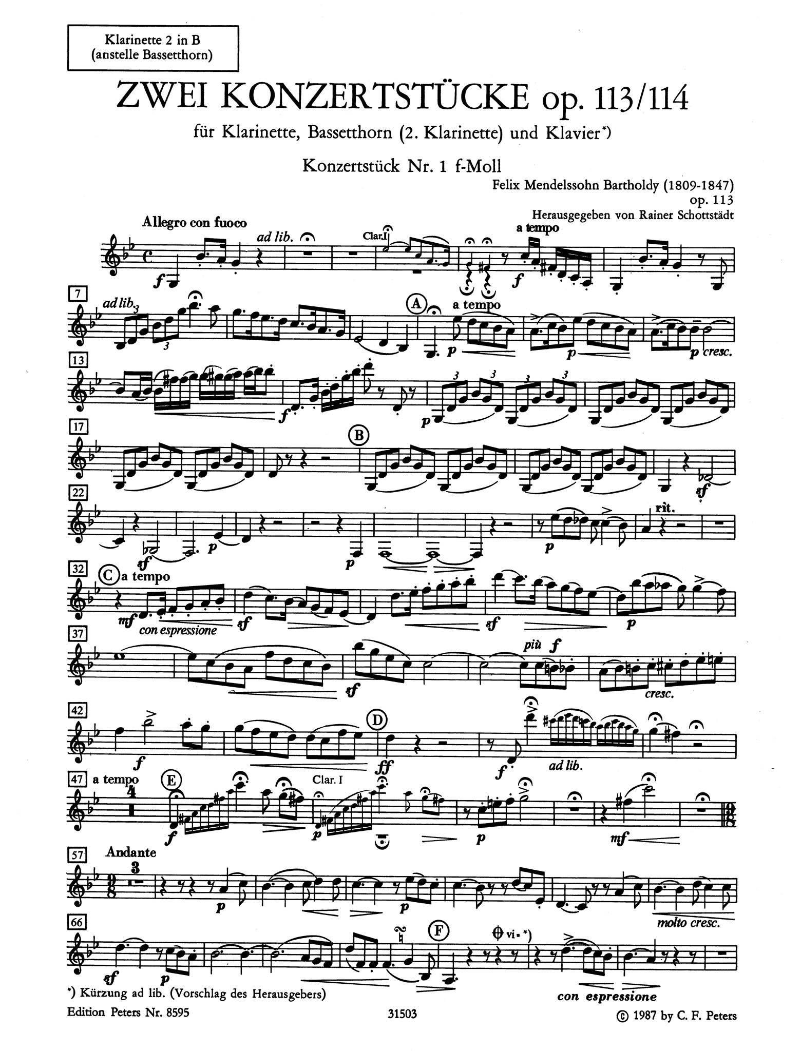 2 Concert Pieces, Opp. 113-14 Alternative Clarinet 2 part
