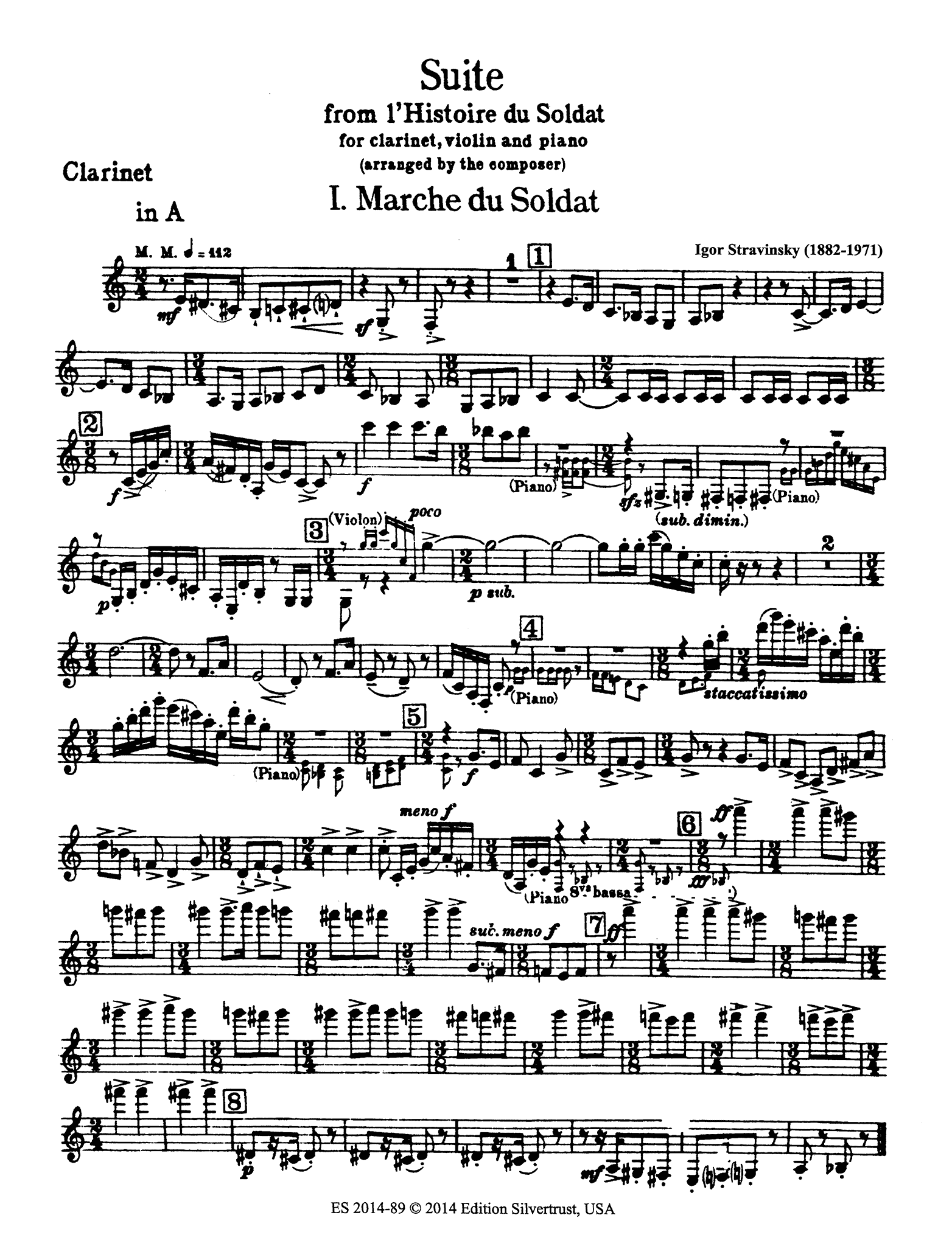 Stravinsky l’Histoire du Soldat Suite Clarinet part