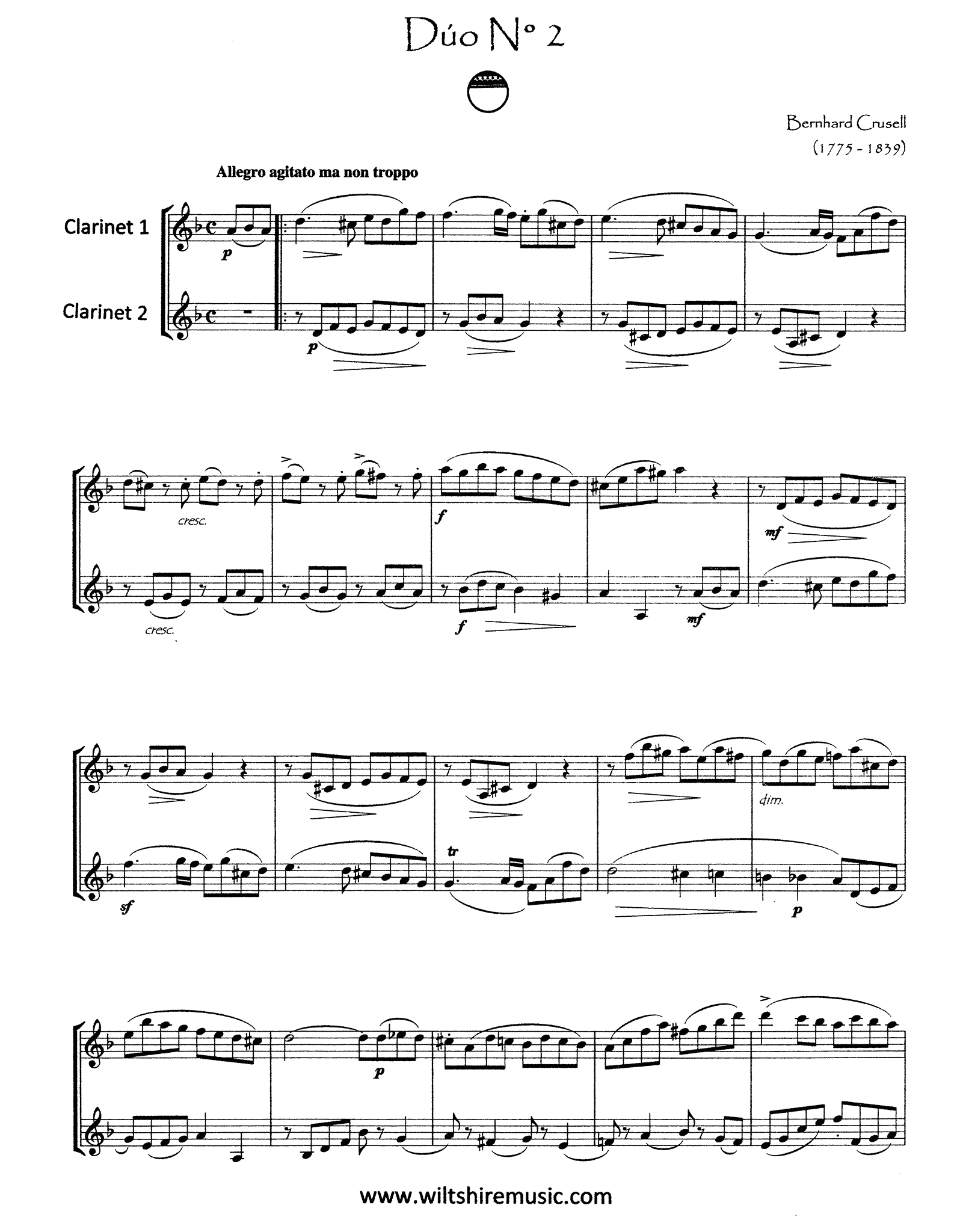 Crusell: Clarinet Duet No. 2 in D Minor: Movement 1 page 1