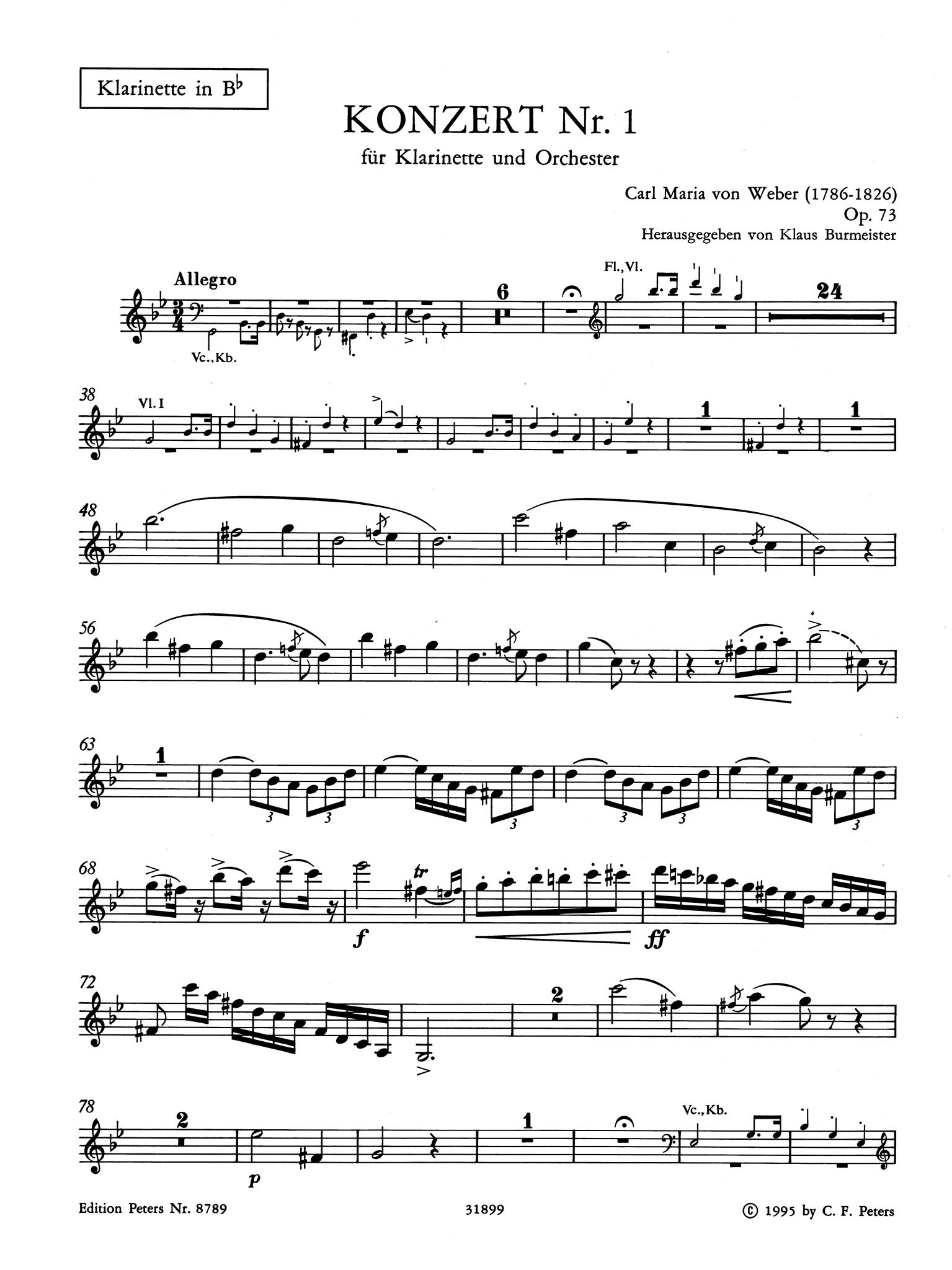 Clarinet Concerto No. 1 in F Minor, Op. 73 Clarinet part
