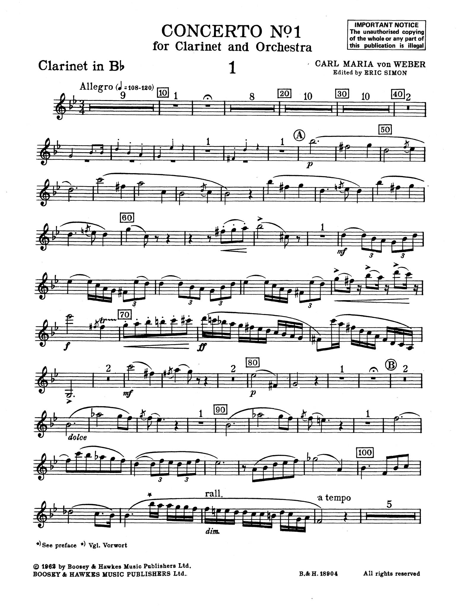 Clarinet Concerto No. 1 in F Minor, Op. 73 - Clarinet Part