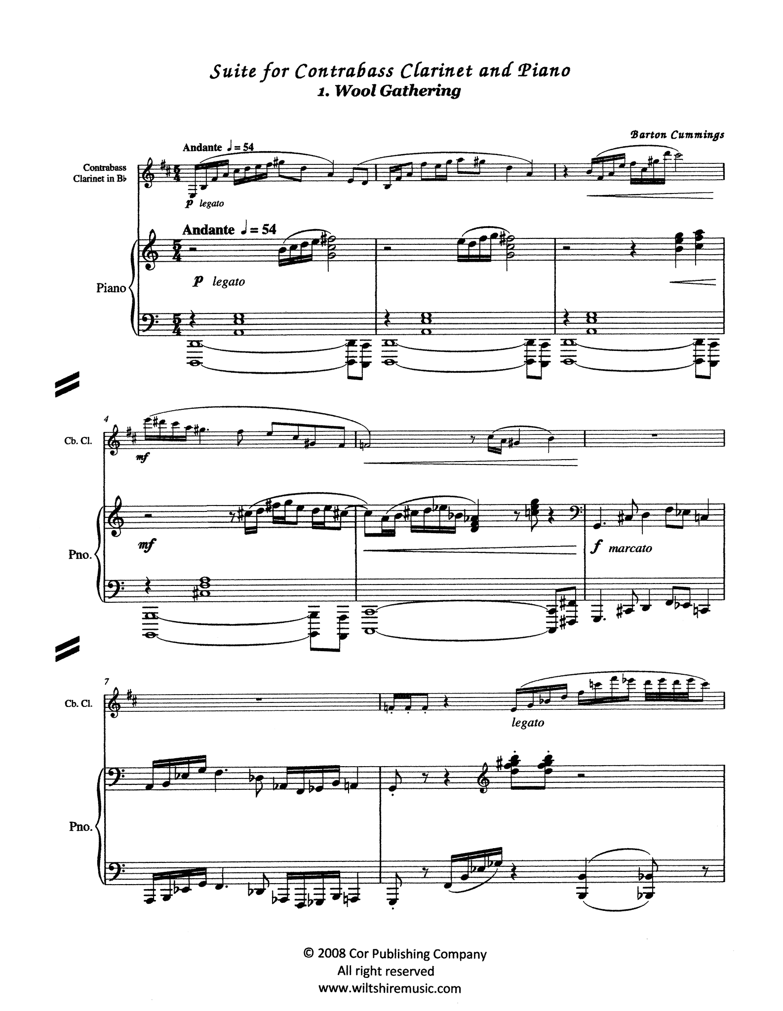 Barton Cummings Suite Contrabass Clarinet and Piano - Movement 1