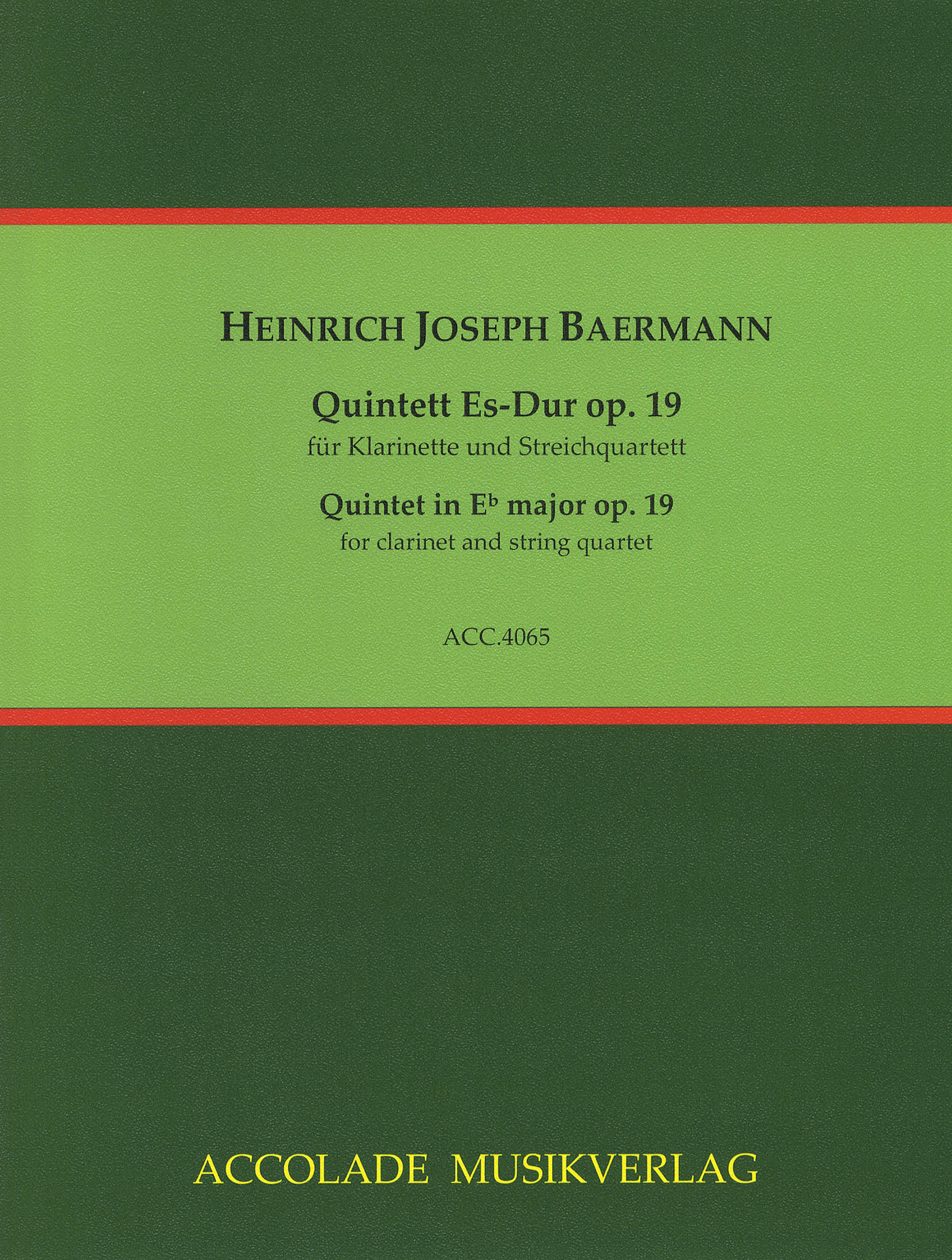 Baermann Clarinet Quintet in E-flat Major, Op. 19 Cover