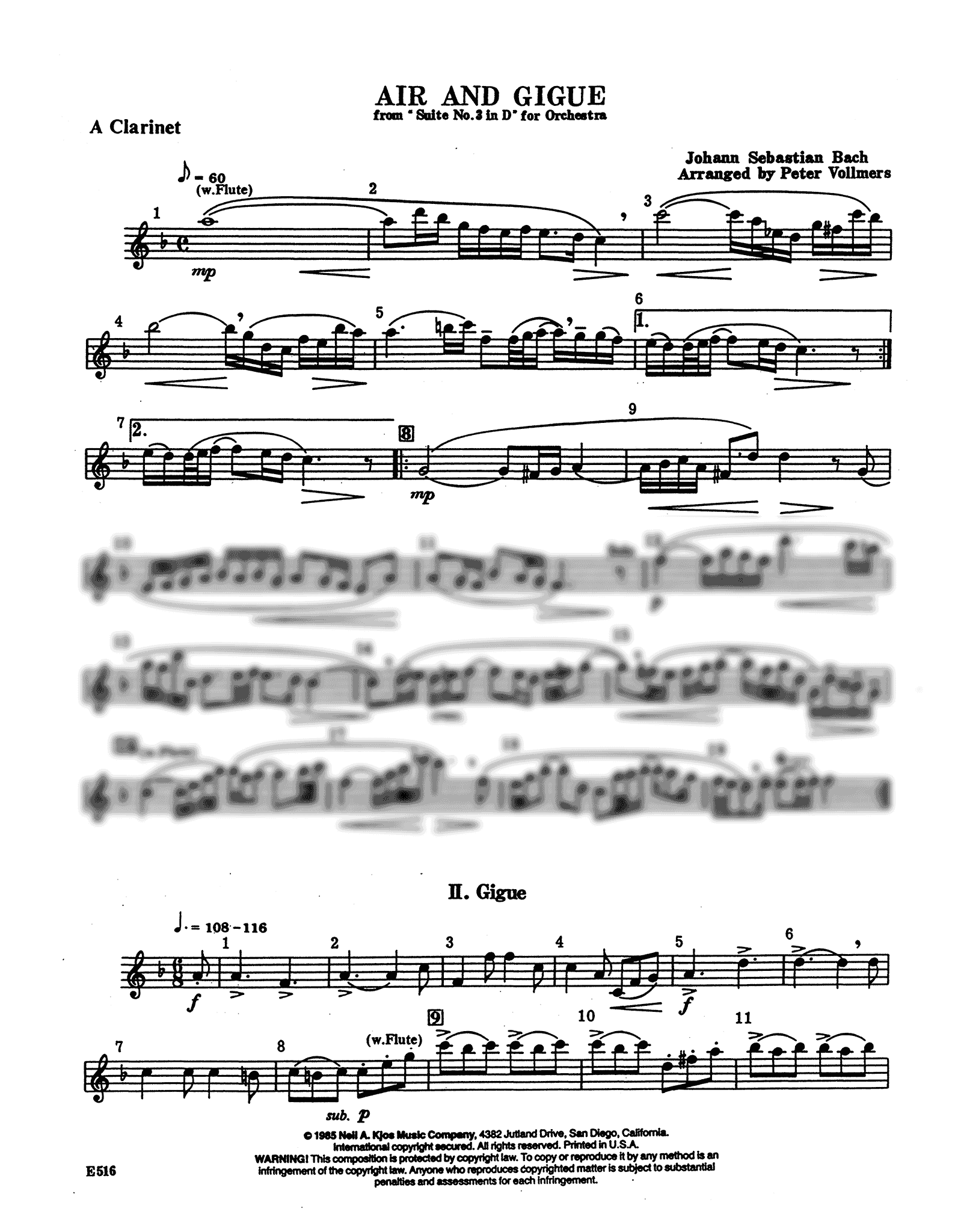 J.S. Bach Air on G String Suite woodwind quintet arrangement clarinet part