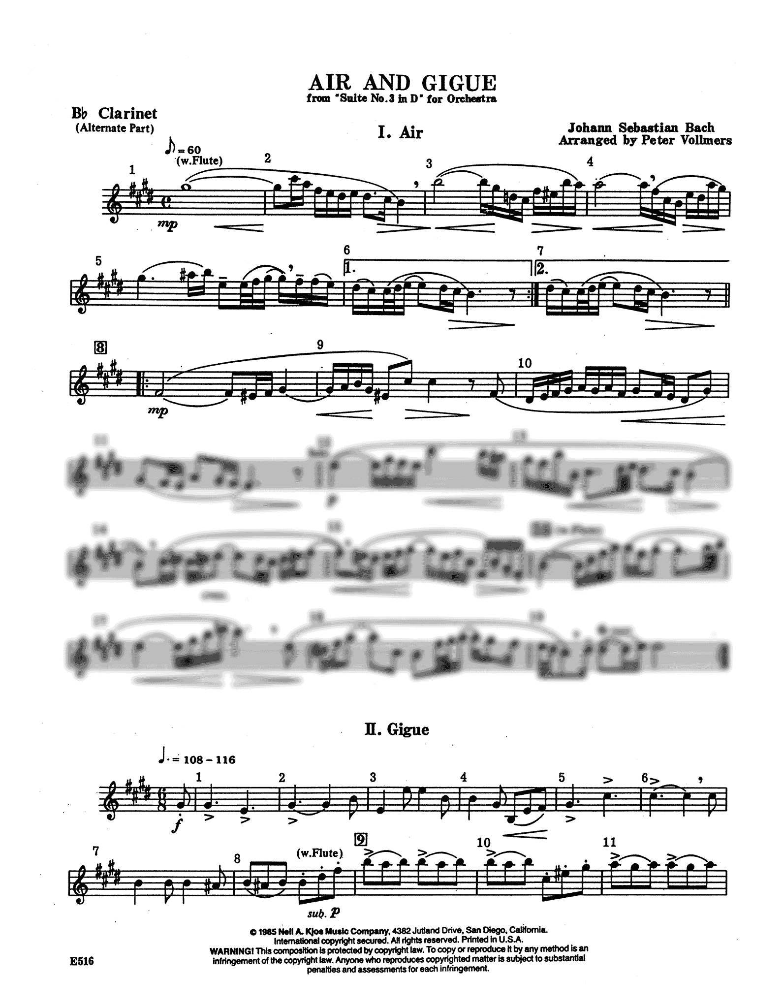 J.S. Bach Air on G String Suite woodwind quintet arrangement alternate clarinet part
