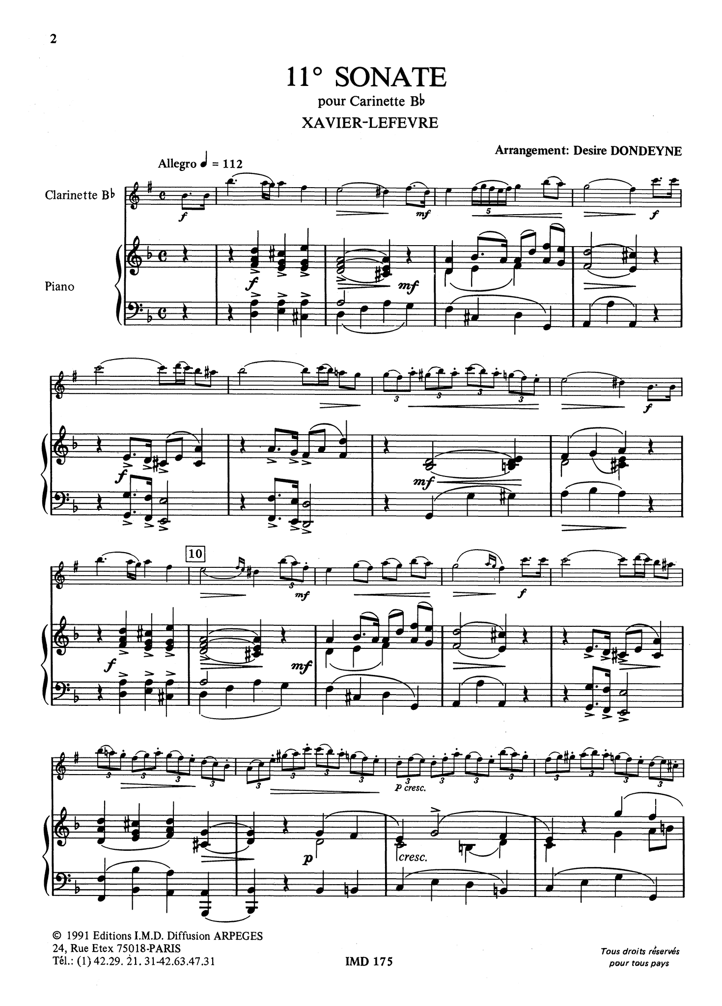 Lefèvre Sonata No. 11 in E Minor - Movement 1