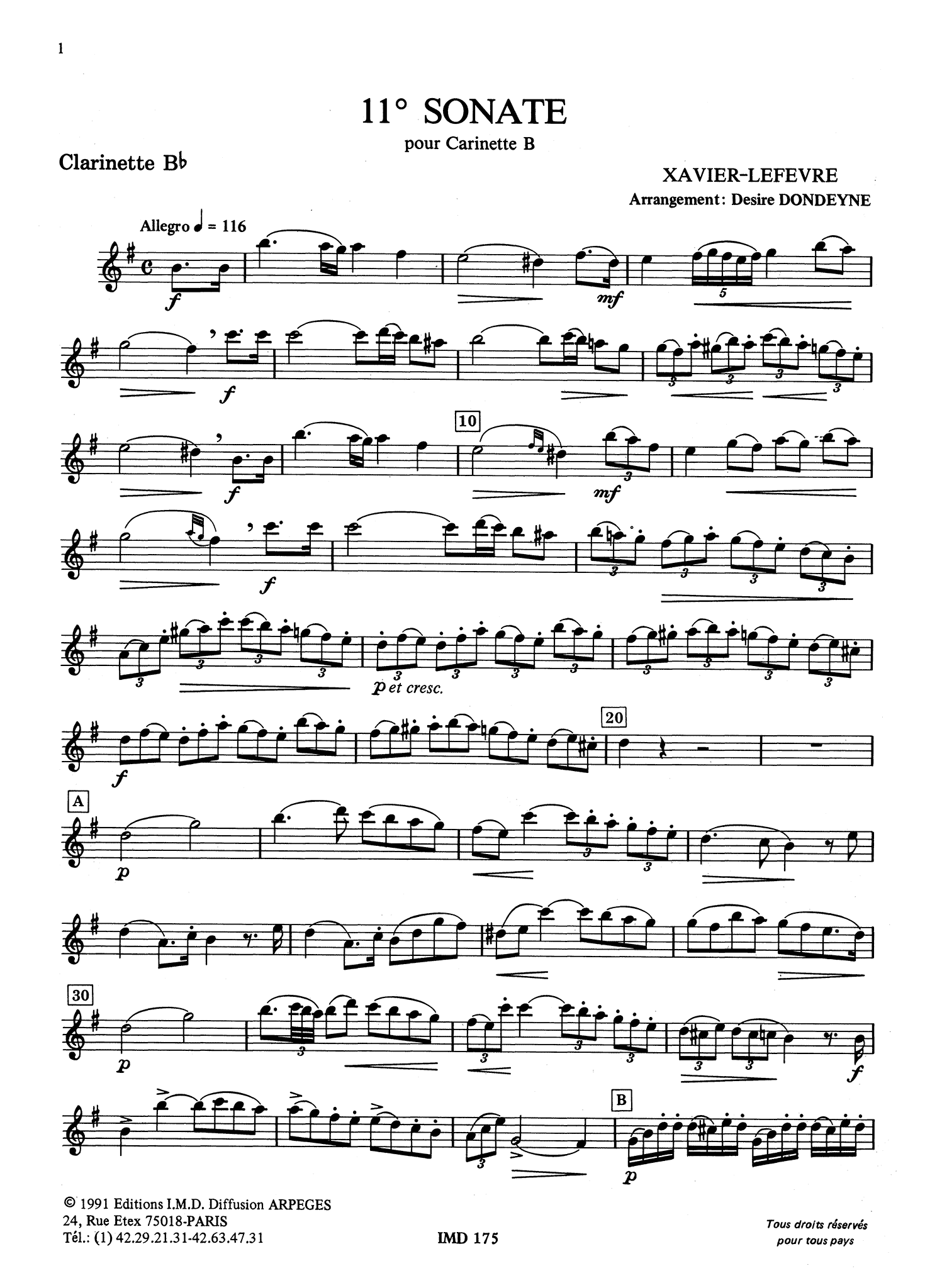 Lefèvre Sonata No. 11 in E Minor Clarinet part