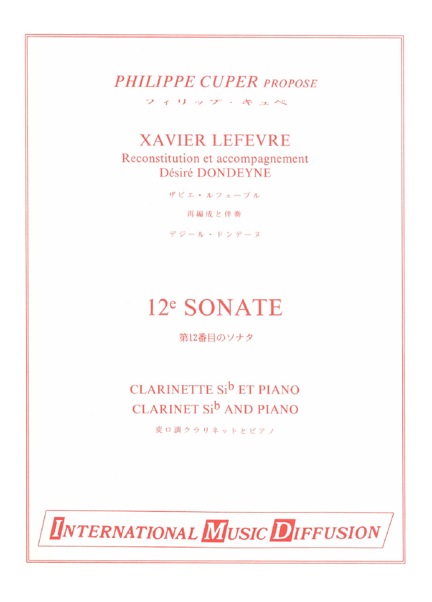 Lefèvre Clarinet Sonata No. 12 in F Major Cover