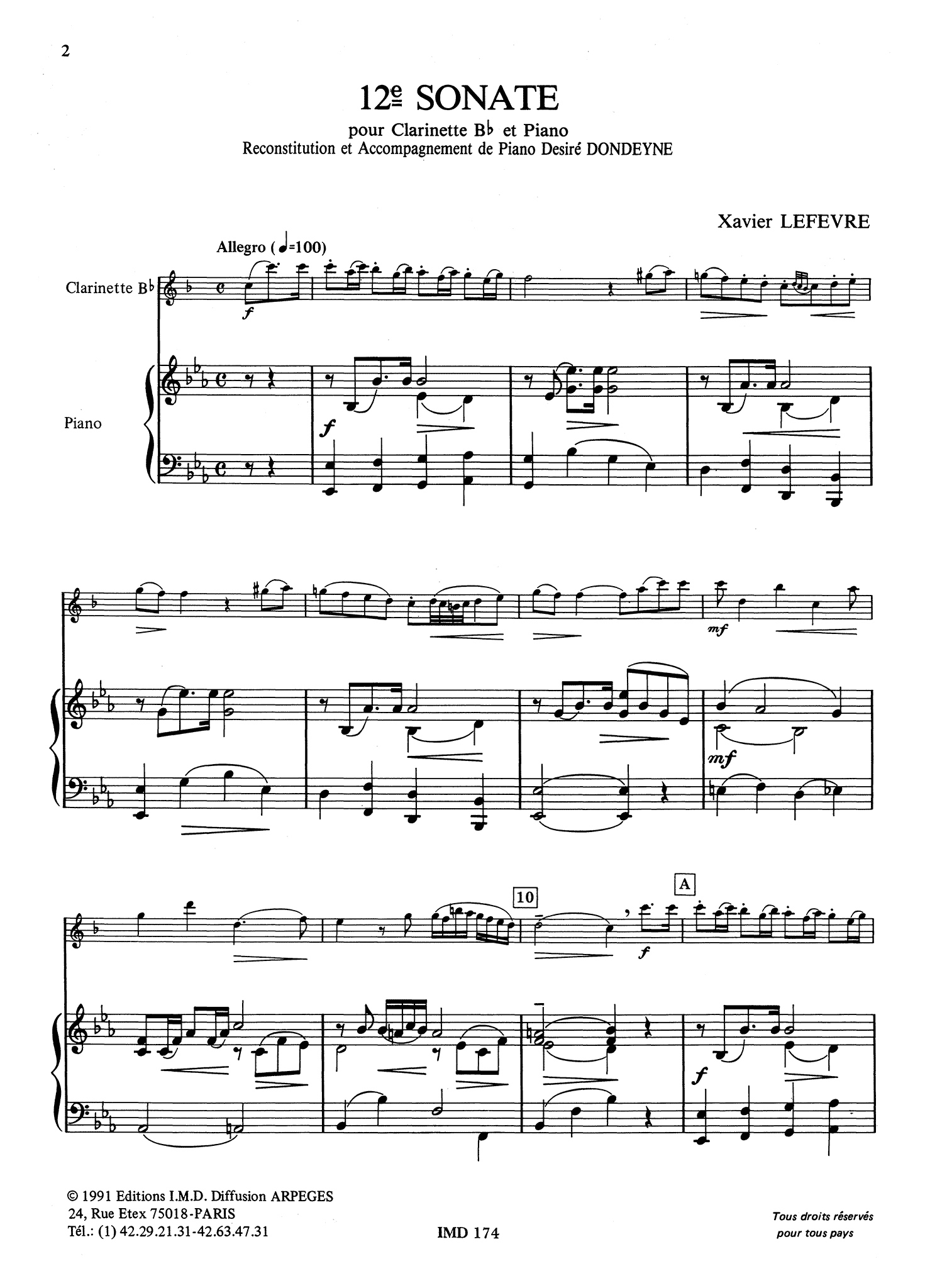 Lefèvre Clarinet Sonata No. 12 in F Major - Movement 1