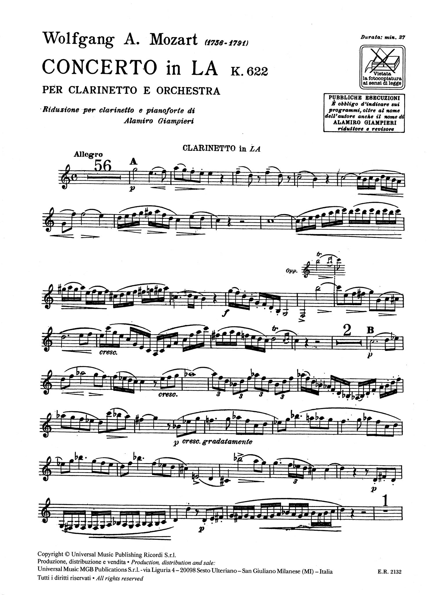 Clarinet Concerto in A Major, K. 622 Clarinet part