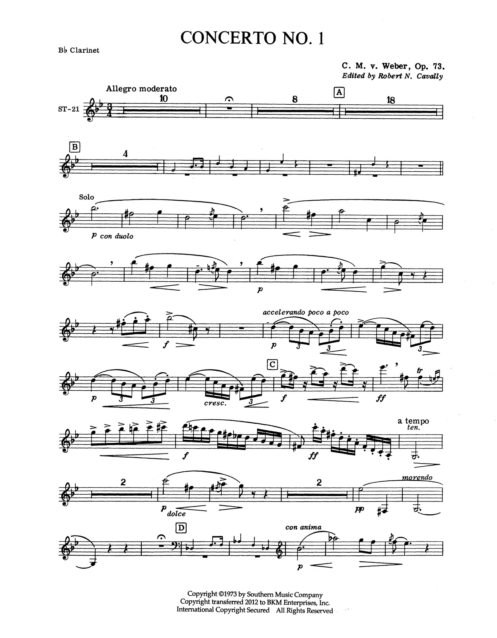 Clarinet Concerto No. 1 in F Minor, Op. 73 Clarinet part