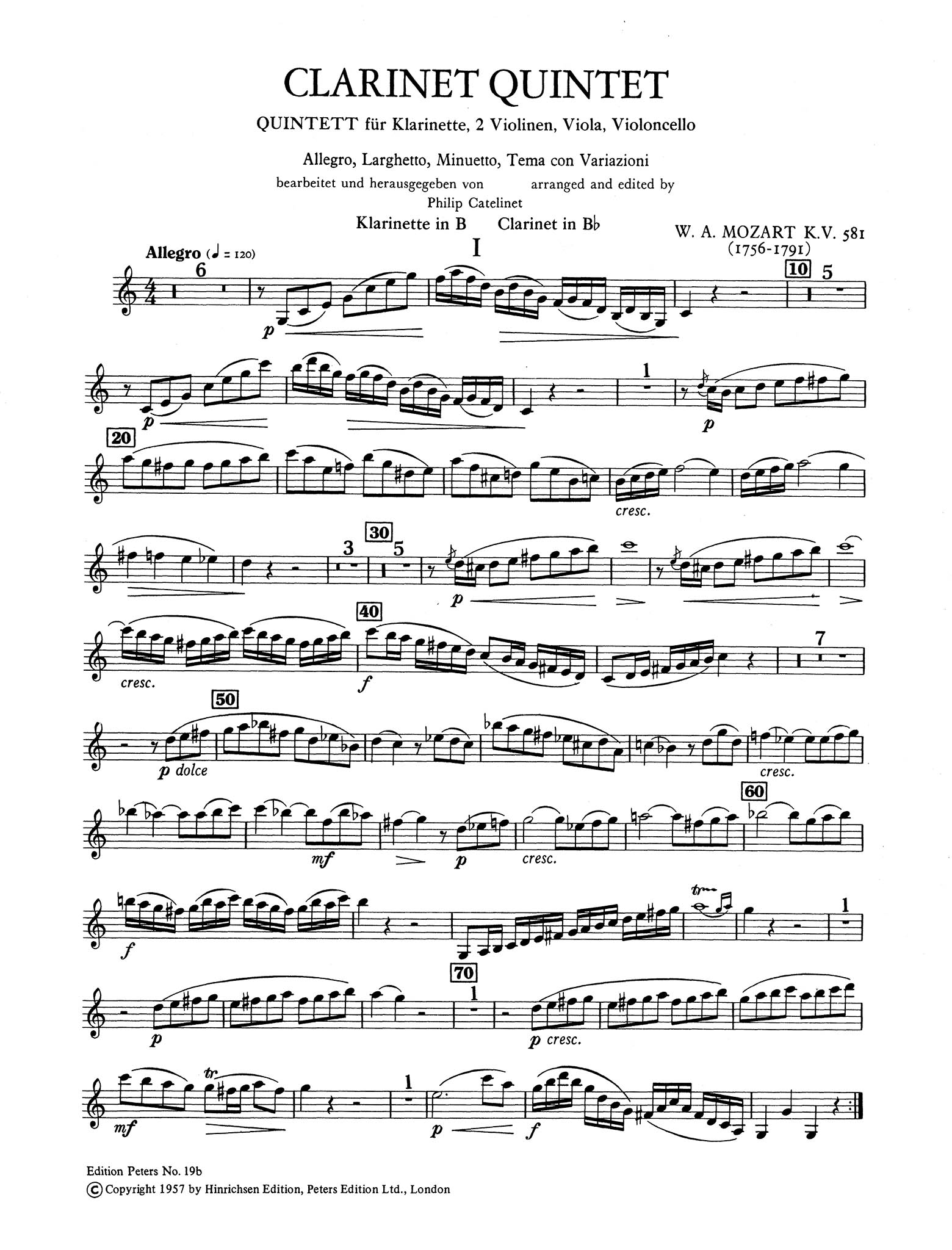 Clarinet Quintet, K. 581 Clarinet part