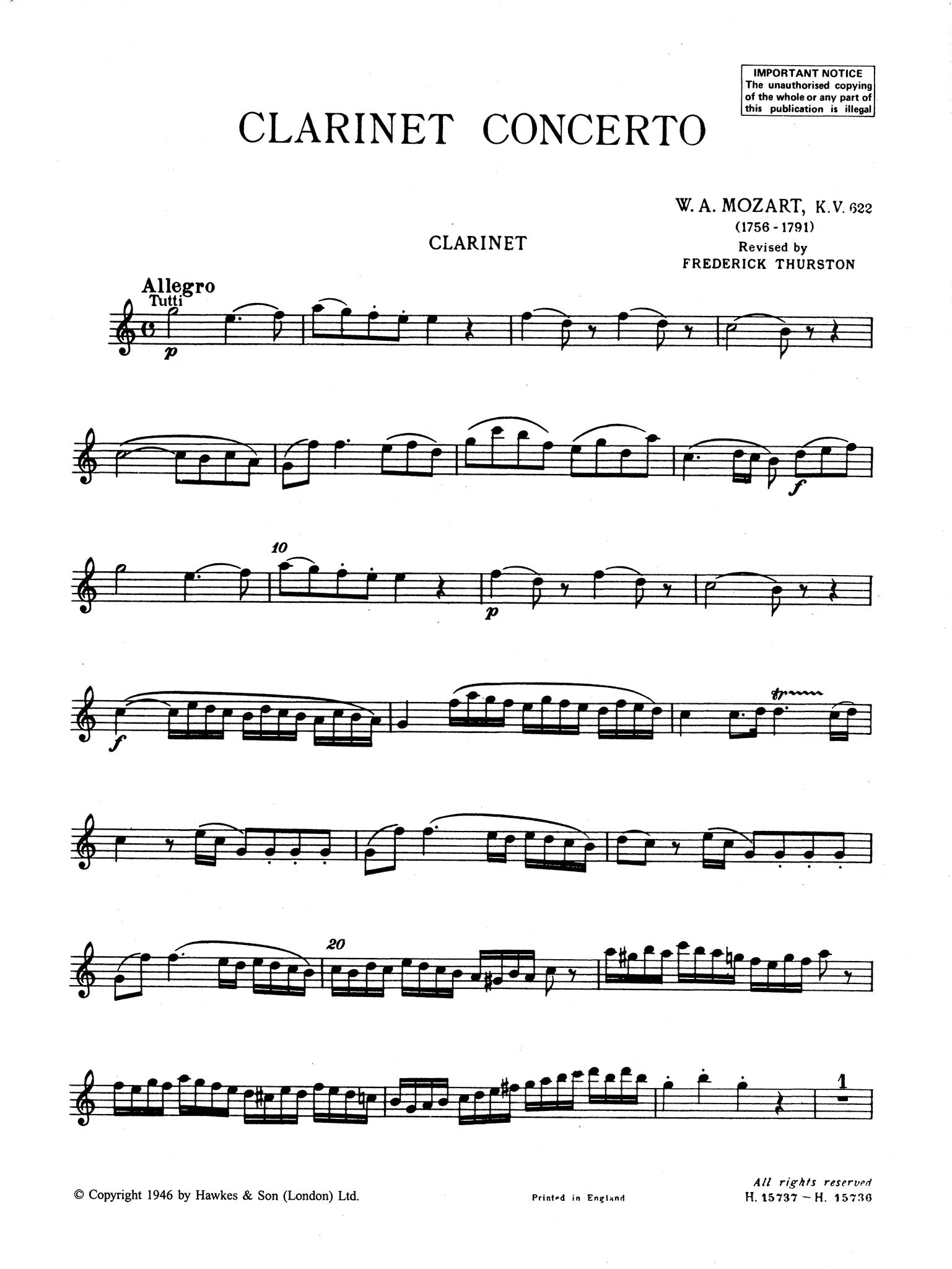 Clarinet Concerto in A Major, K. 622 Clarinet part