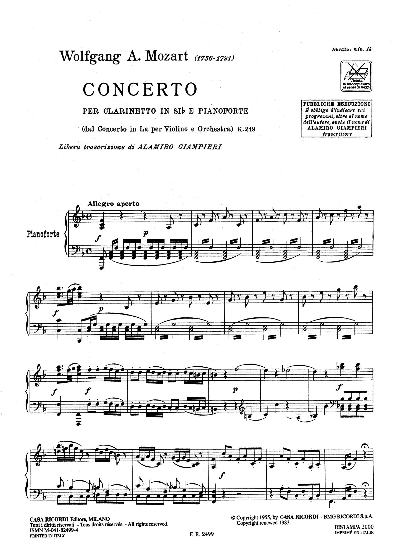 Mozart: Concerto No. 5, K. arranged for Clarinet | CAMco – CAMco Music,