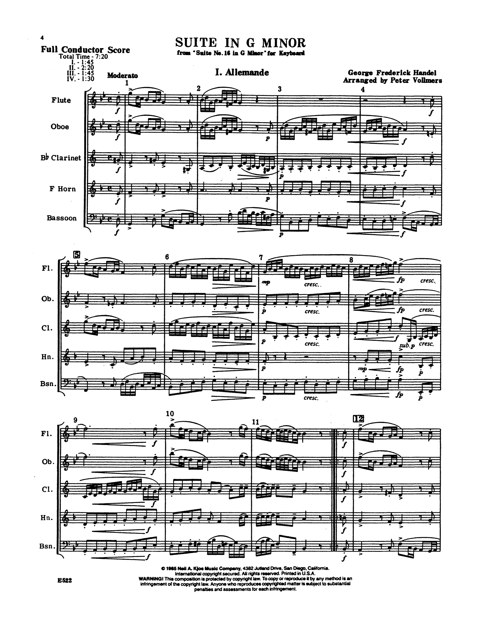 Handel Suite in G Minor, HWV 452 wind quintet arrangement - Movement 1