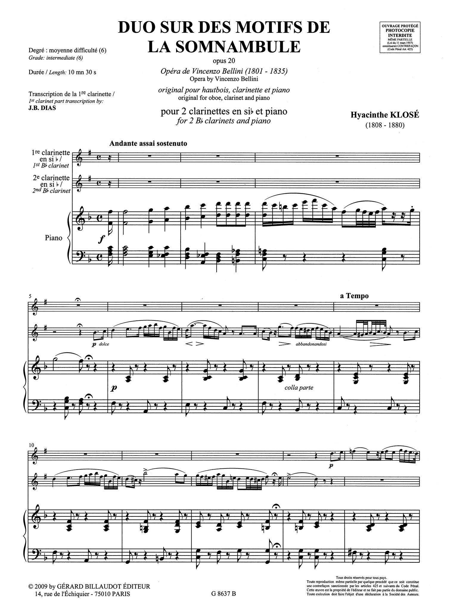 Duo on Themes of Bellini’s La Sonnambula, Op. 20 Score