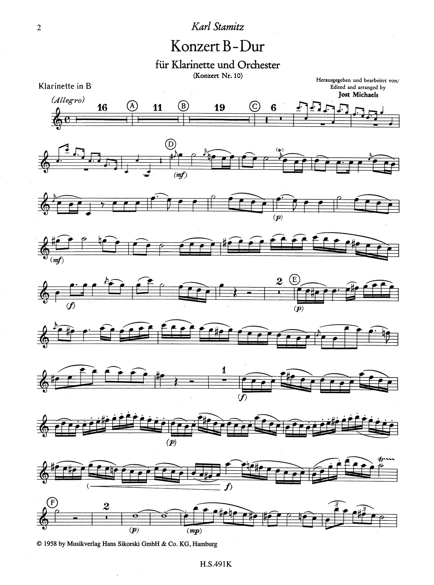 Clarinet Concerto in B-flat Major Clarinet part