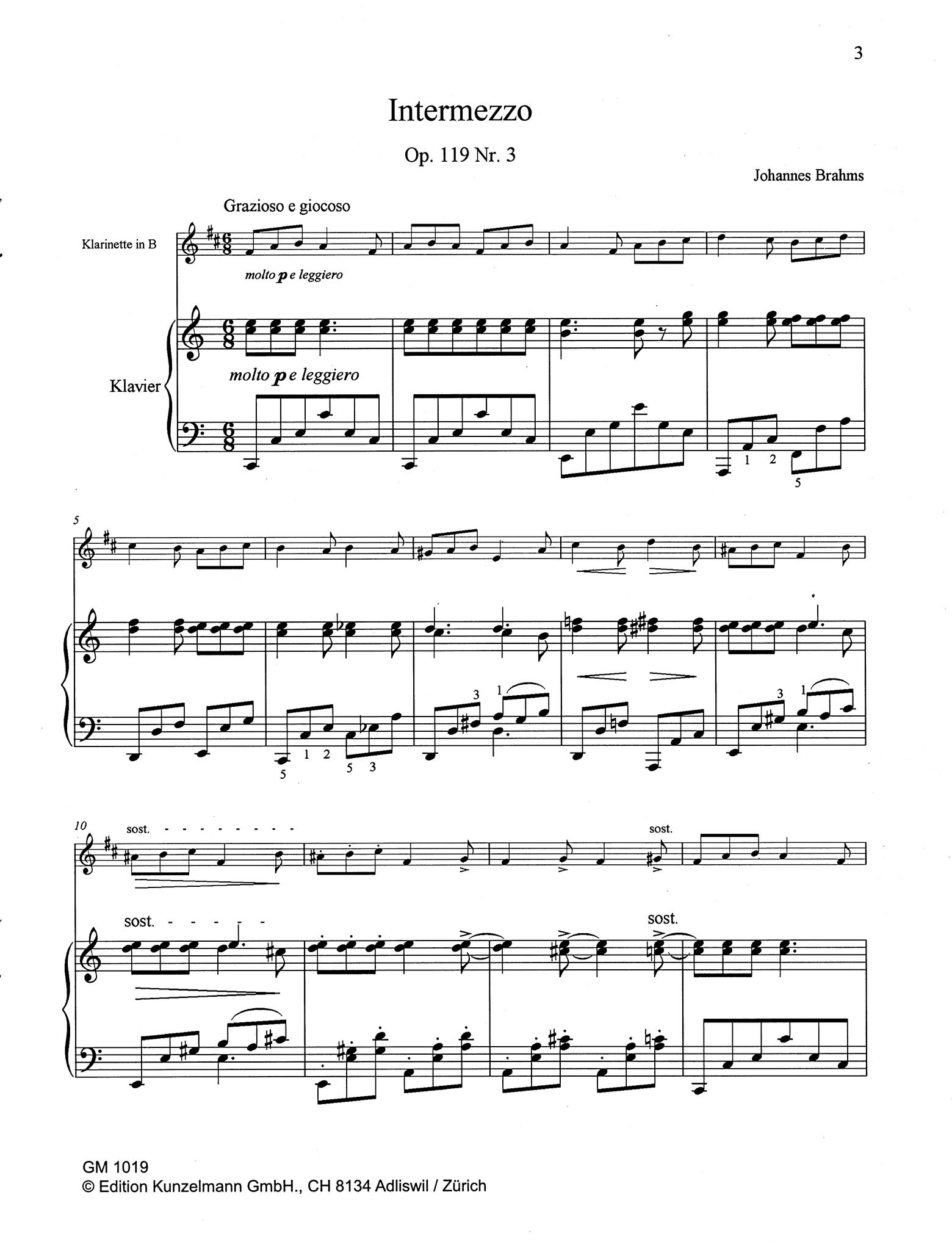 Intermezzo, Op. 119 No. 3 Score