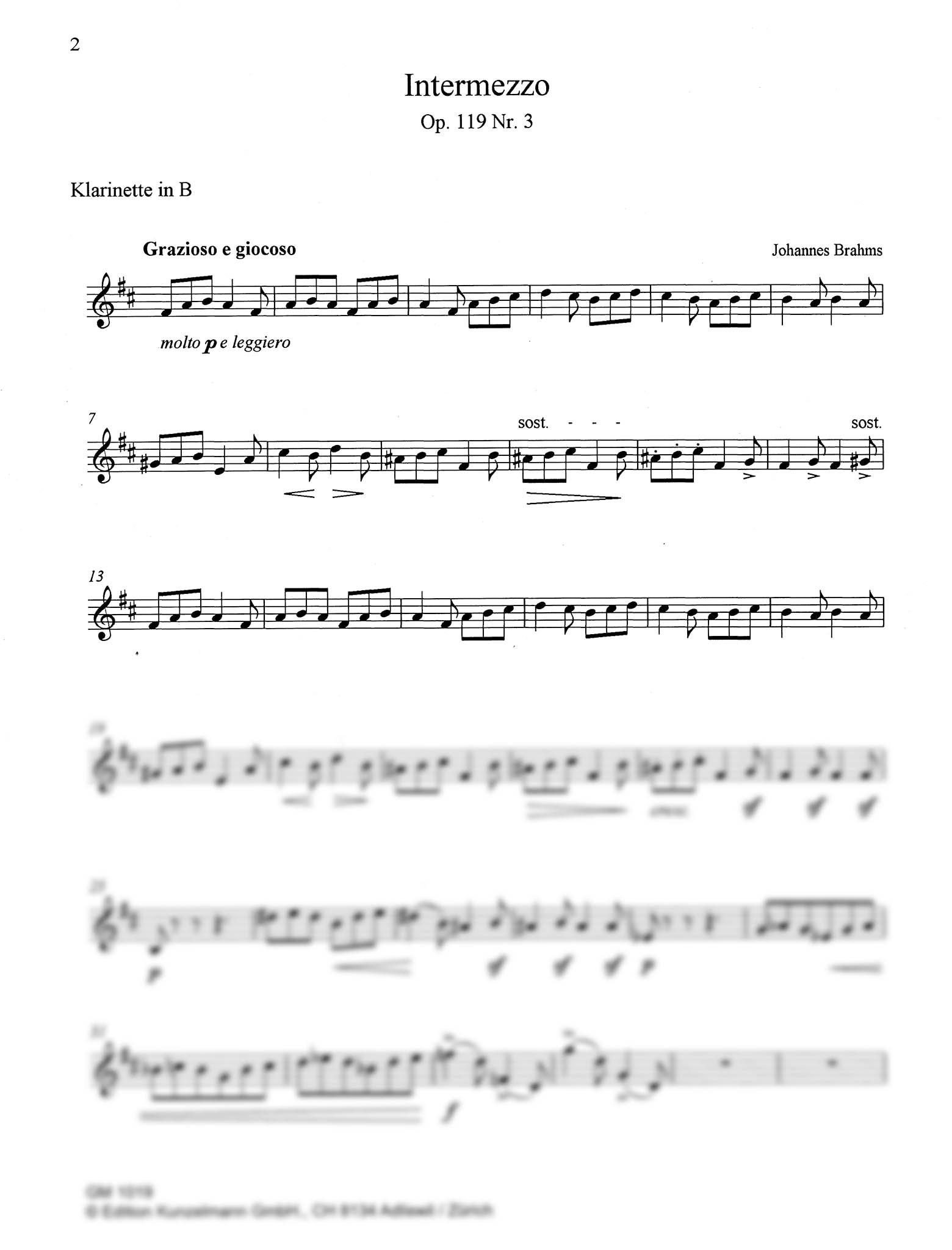 Intermezzo, Op. 119 No. 3 Clarinet part